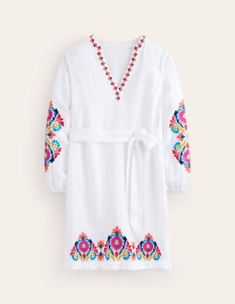 Boden Cleo Embroidered Linen Dress in White | Lyst
