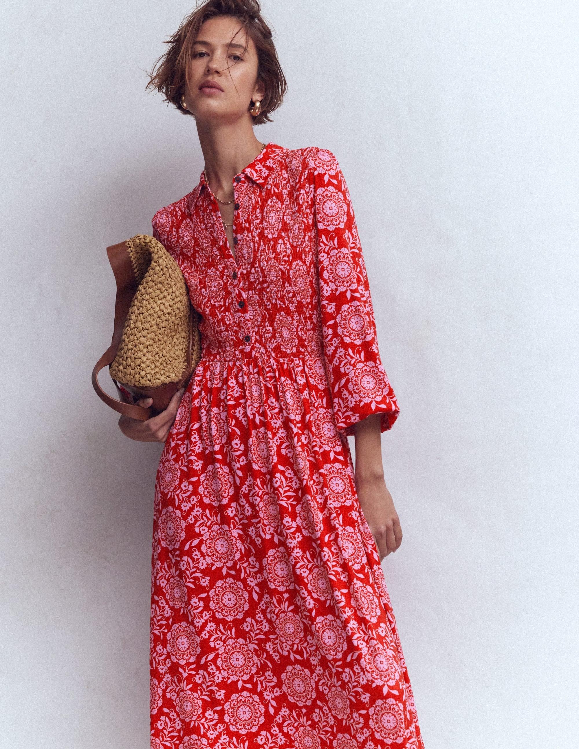 Boden Smocked Jersey Shirt Dress Merida, Decorative Blossom in Red | Lyst