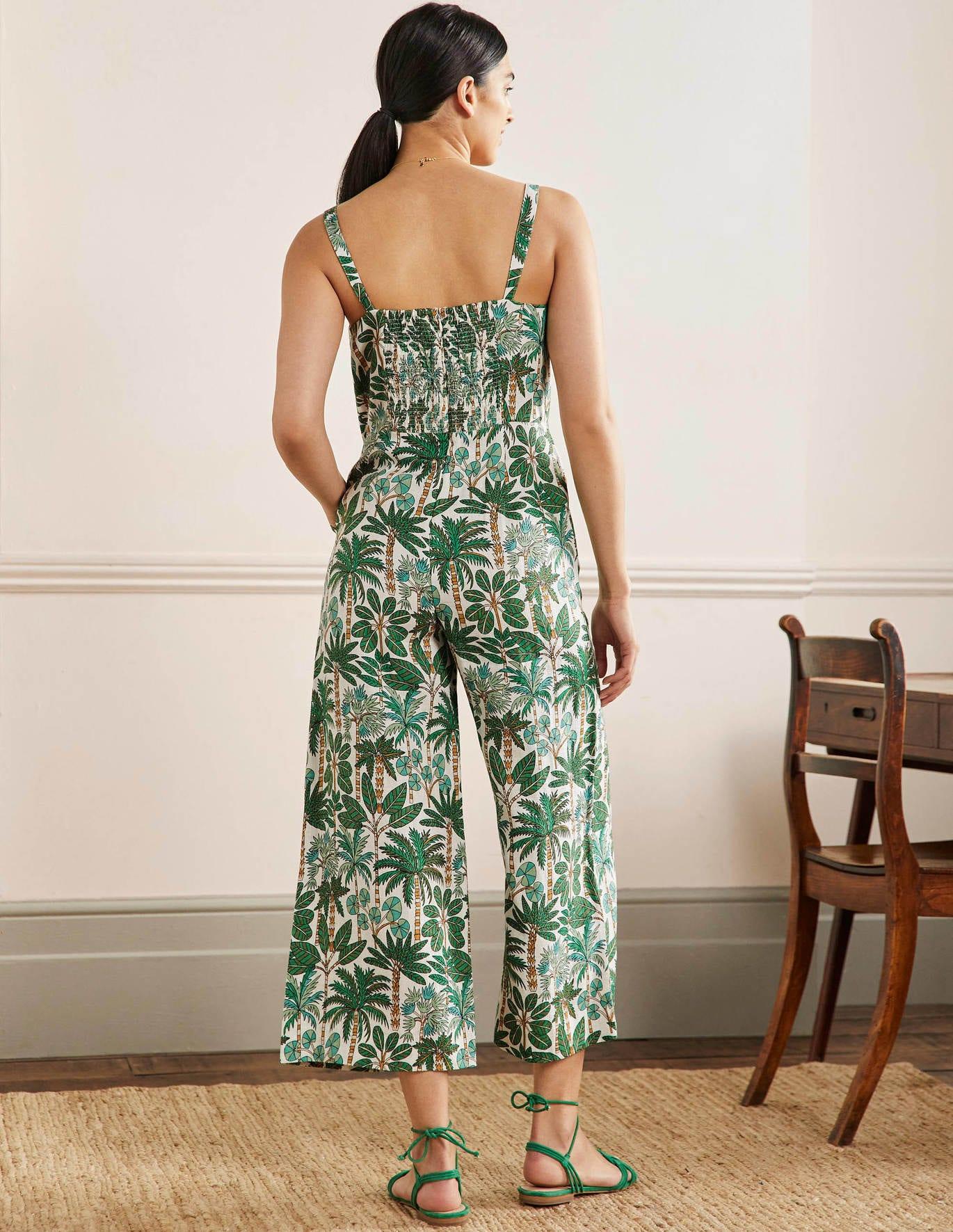 Boden Lola Strappy Linen Jumpsuit Ivory in Green | Lyst