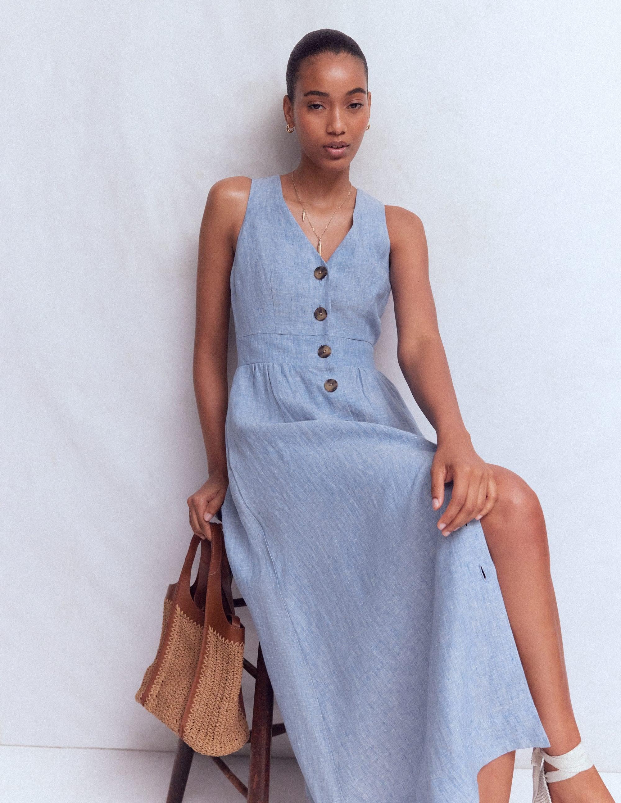 light blue dress long Sky Blue Ruched Tiered Sleeveless Maxi Dress