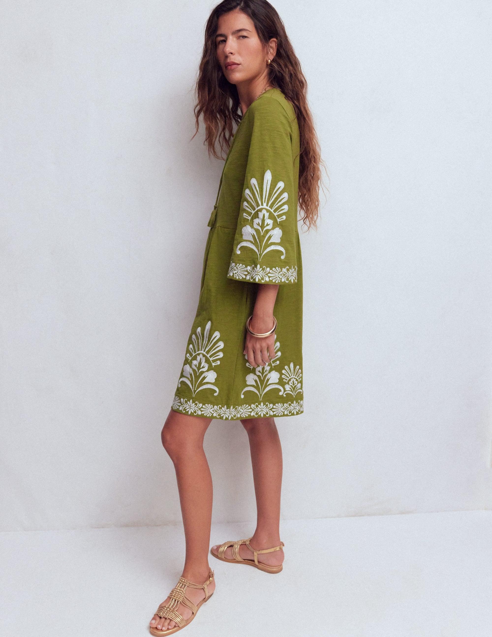 boden green embroidered dress Boden Women's Embroidered Linen Dress in Green