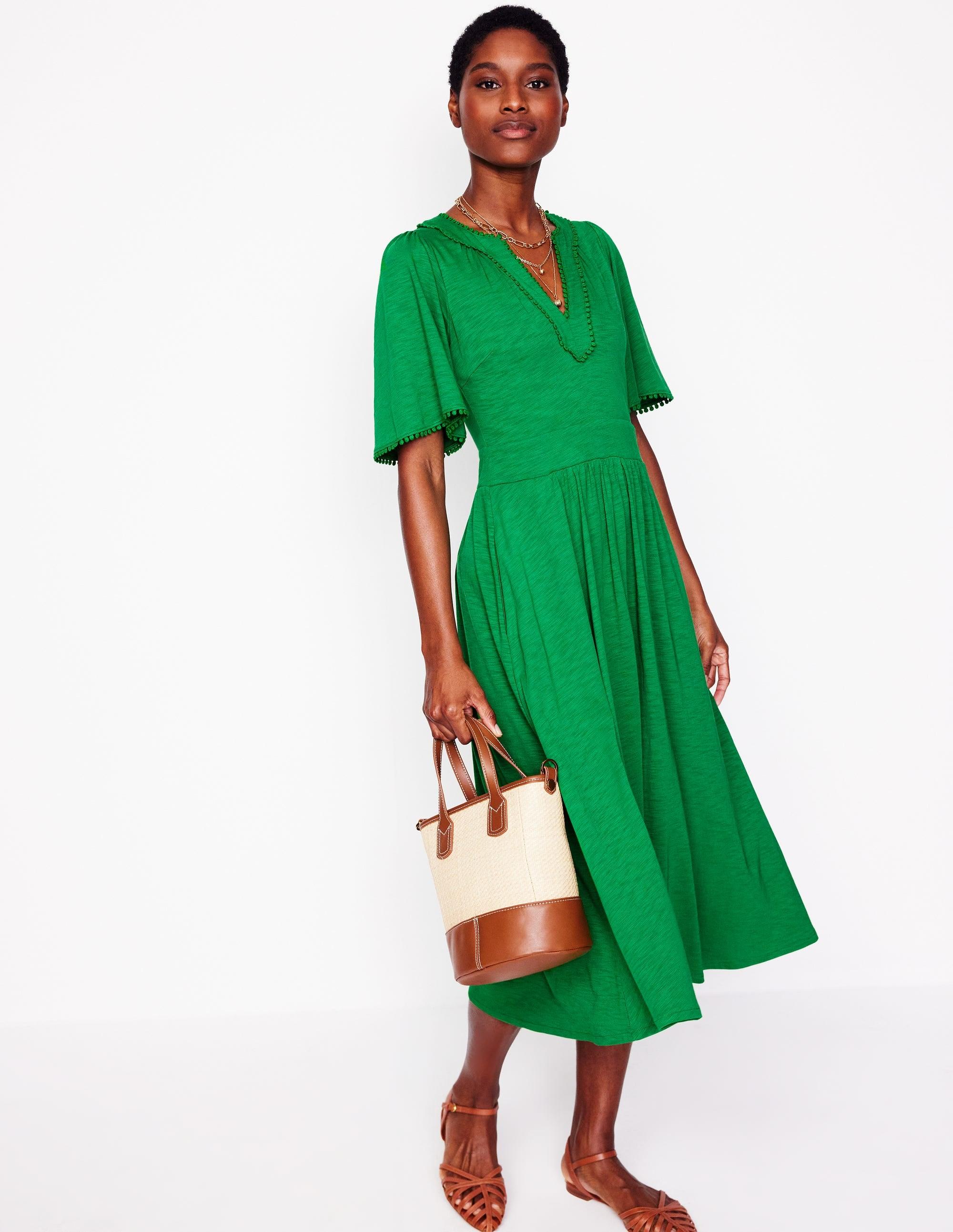 boden lorna jersey dress Maddie Trim in Green Web Collection: Ruffles