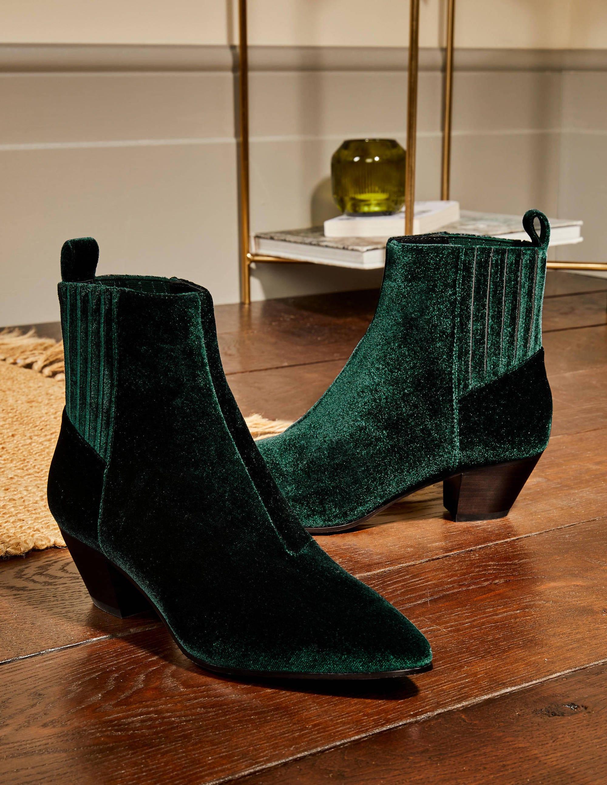 Boden Western Ankle Boots Midnight Garden Velvet in Green | Lyst UK