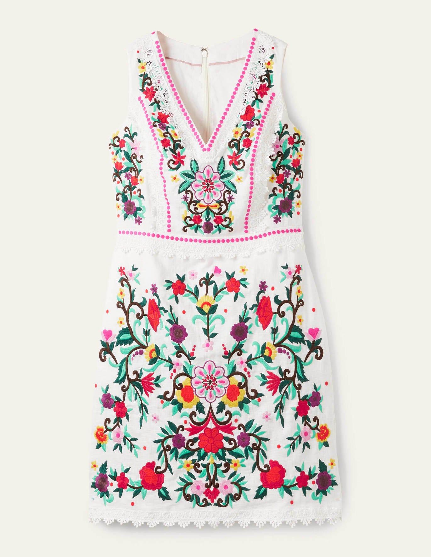 Boden Connie Embroidered Linen Dress in White | Lyst