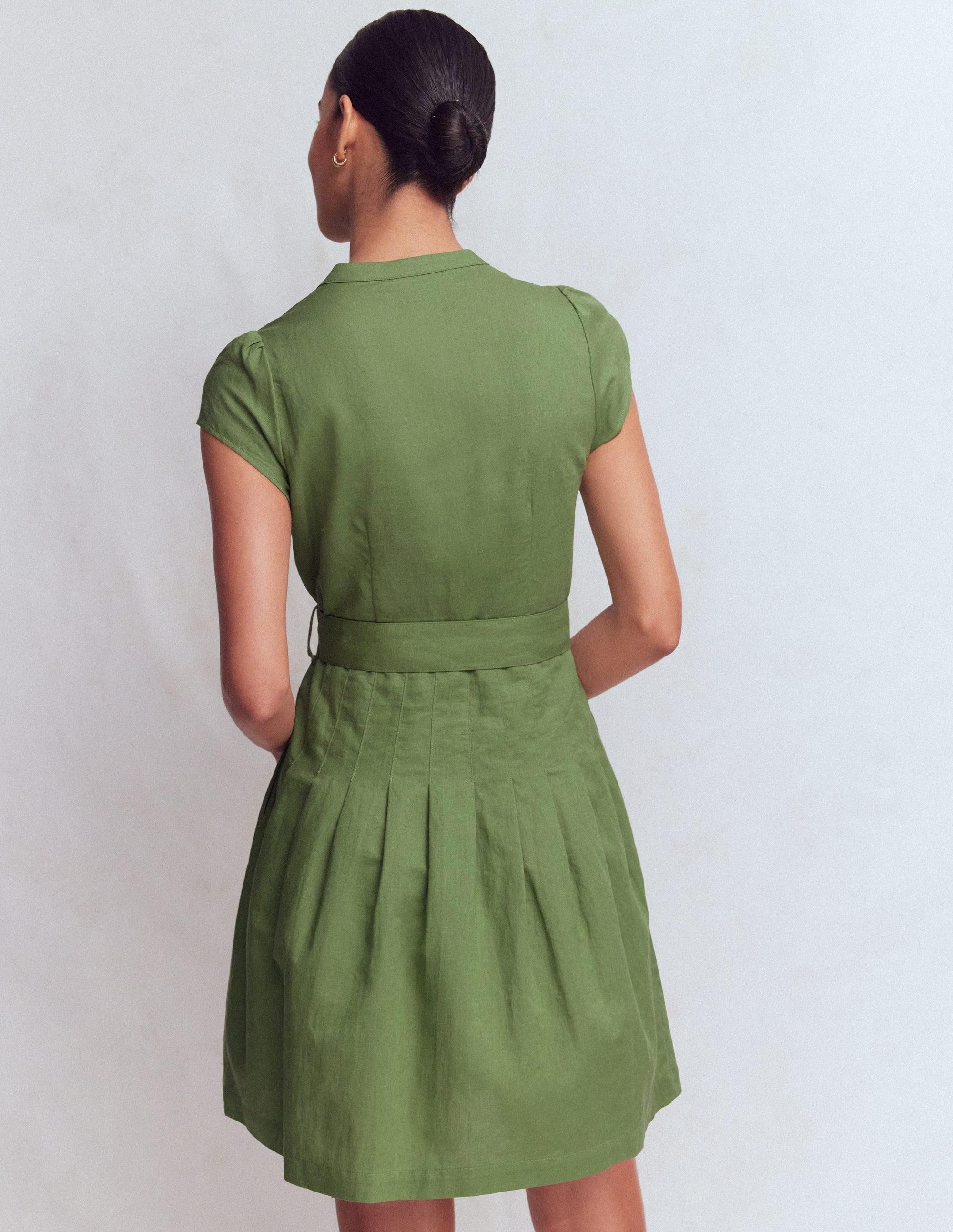 boden green linen dress Catherine Button Linen Dress-Ivory and Green Satin Stripe main image 1