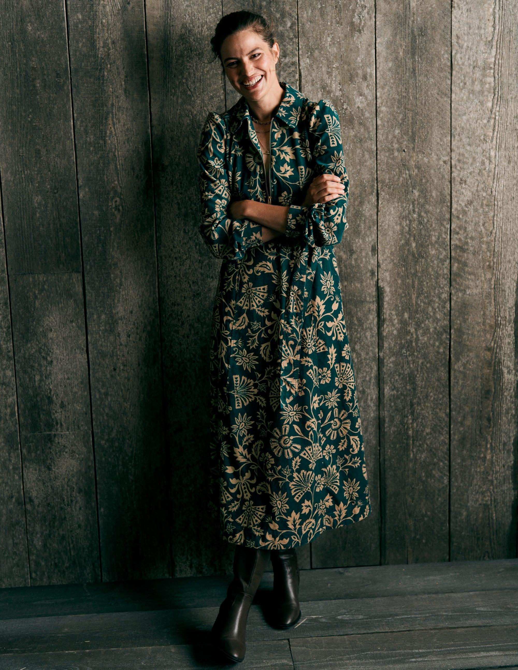 adelaide zip cord midi dress Boden Adelaide Zip Cord Midi Dress-Emerald Night, Elaborate Vine in Green