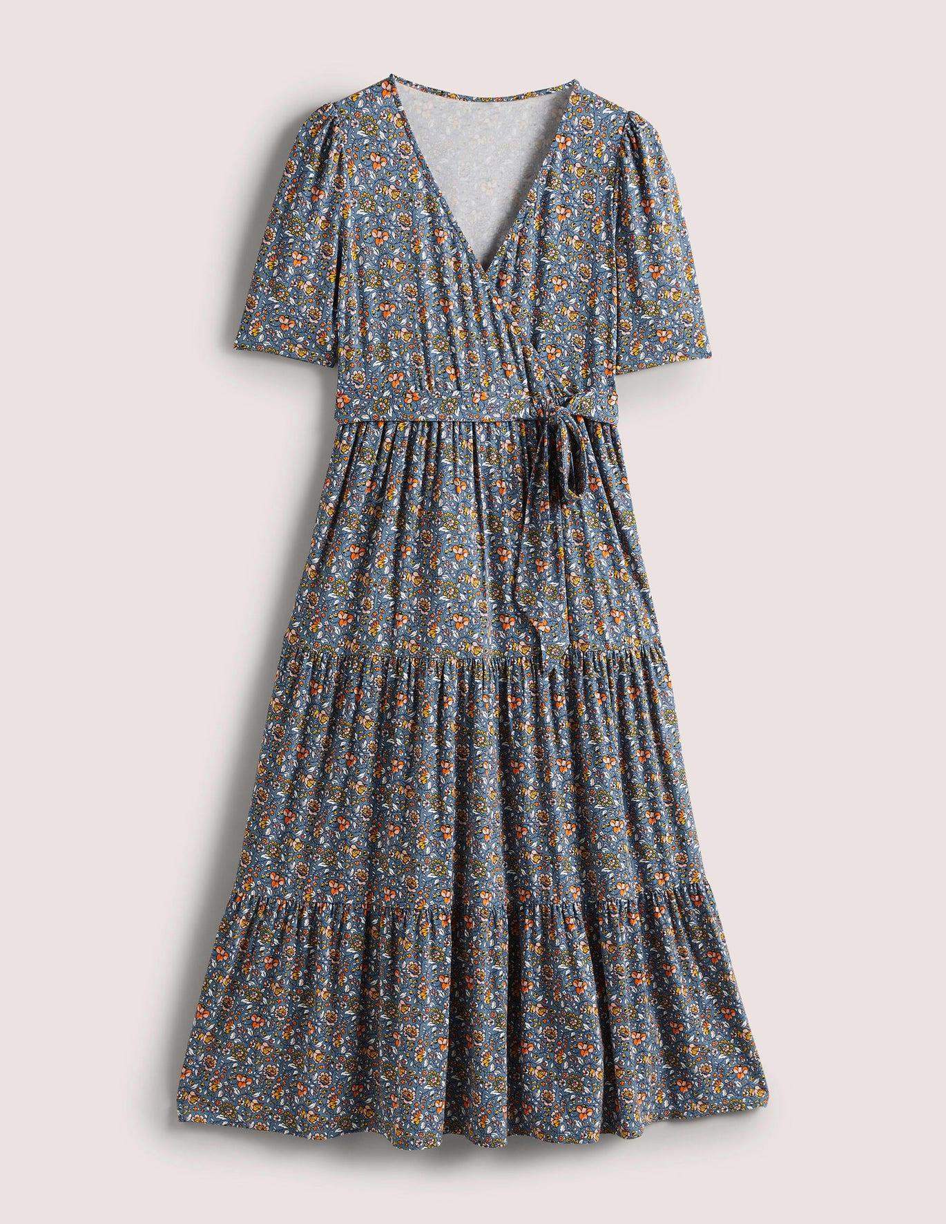 Boden Tiered Wrap Jersey Maxi Dress Navy in Gray | Lyst