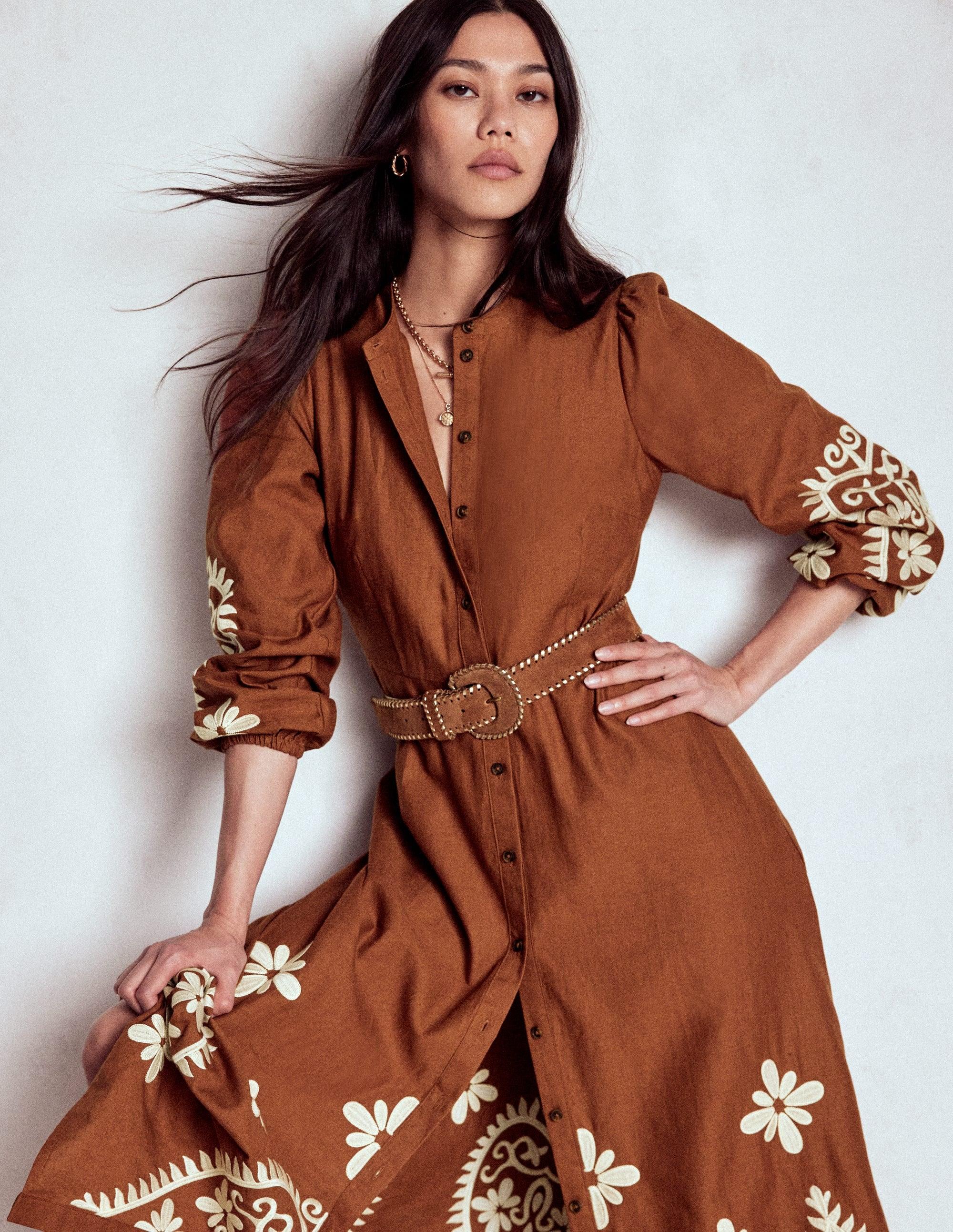Boden Mae Linen Blend Shirt Dress in Brown | Lyst