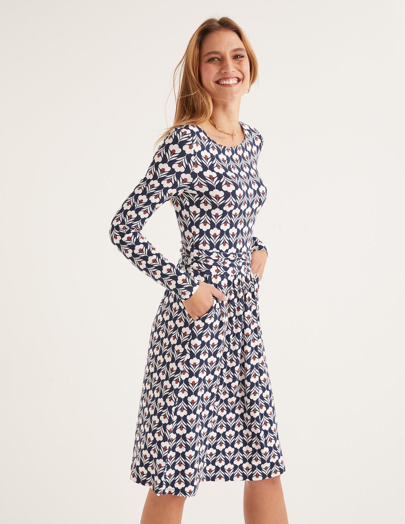 Boden Abigail Jersey Dress Navy And Ivory, Petal Head in Blue - Lyst
