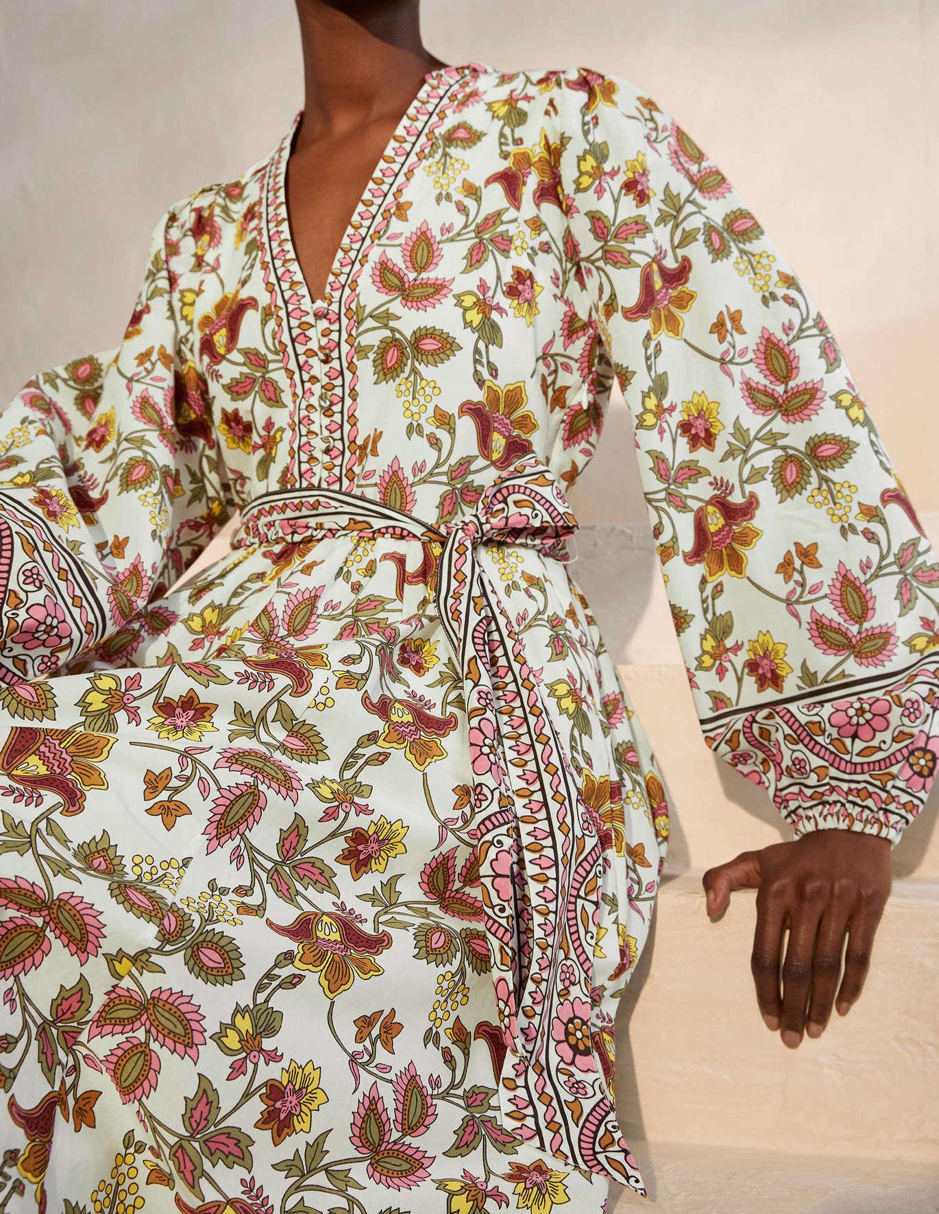 Boden Notch Neck Cotton Maxi Dress Ivory in Brown | Lyst UK