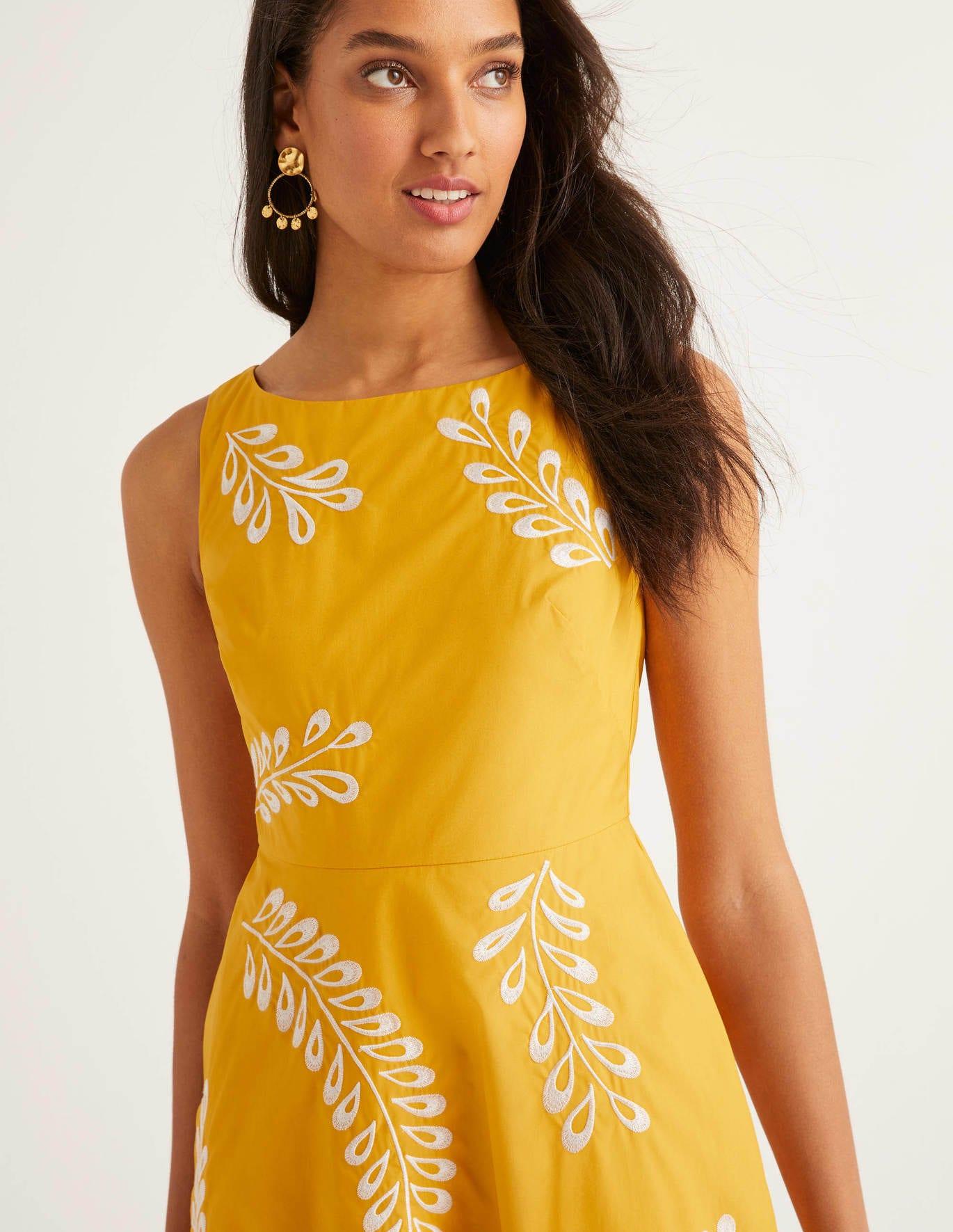 Boden Cotton Fenella Embroidered Dress Tuscan Sun in Yellow Lyst