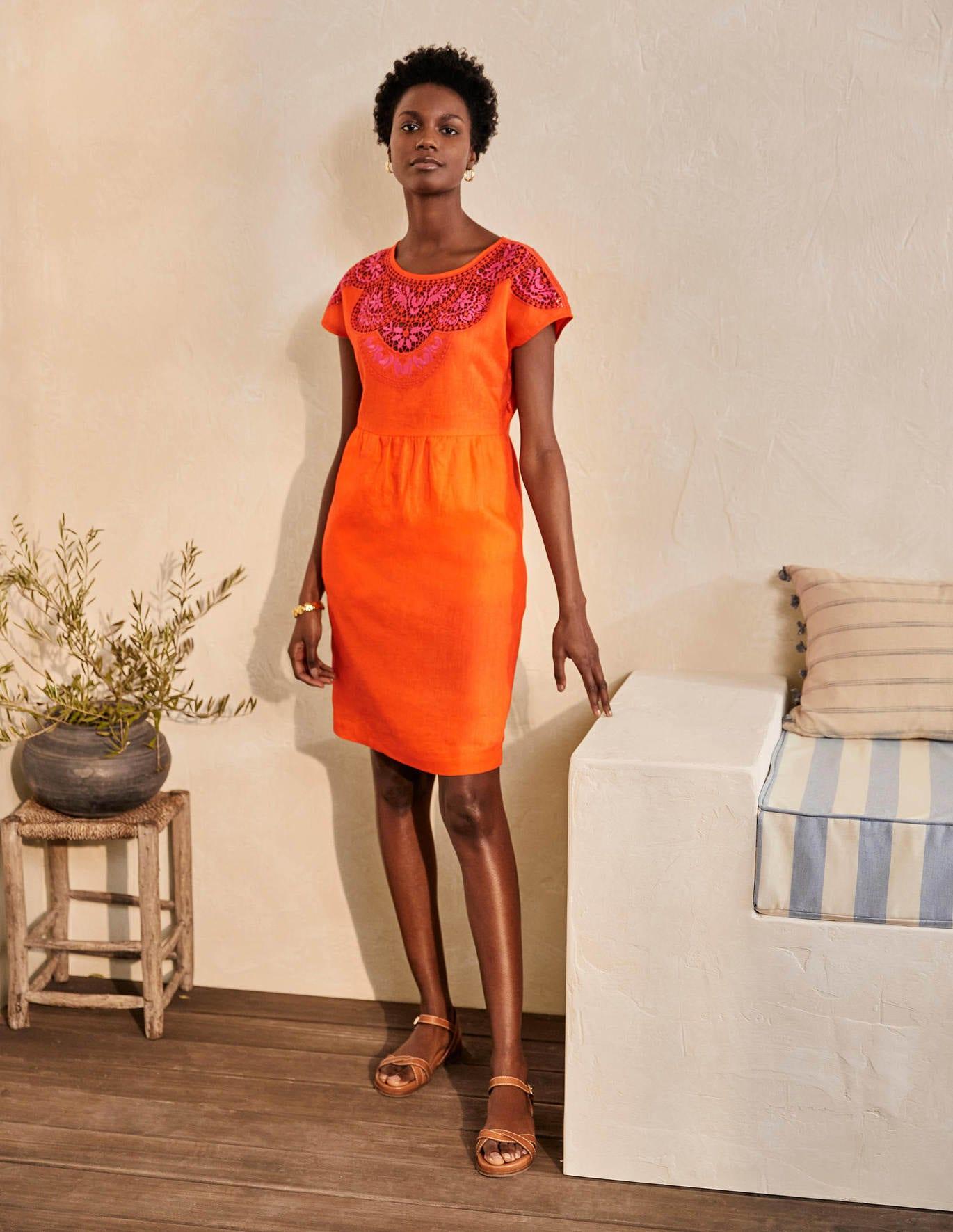 Boden Fleur Embroidered Linen Dress in 