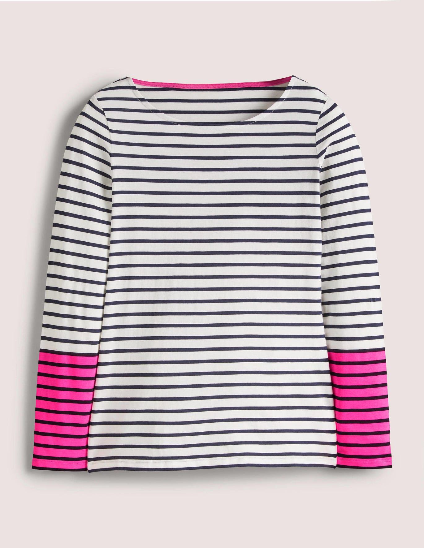 Boden Long Sleeve Breton Top in Neon Pink Stripe (Red) | Lyst