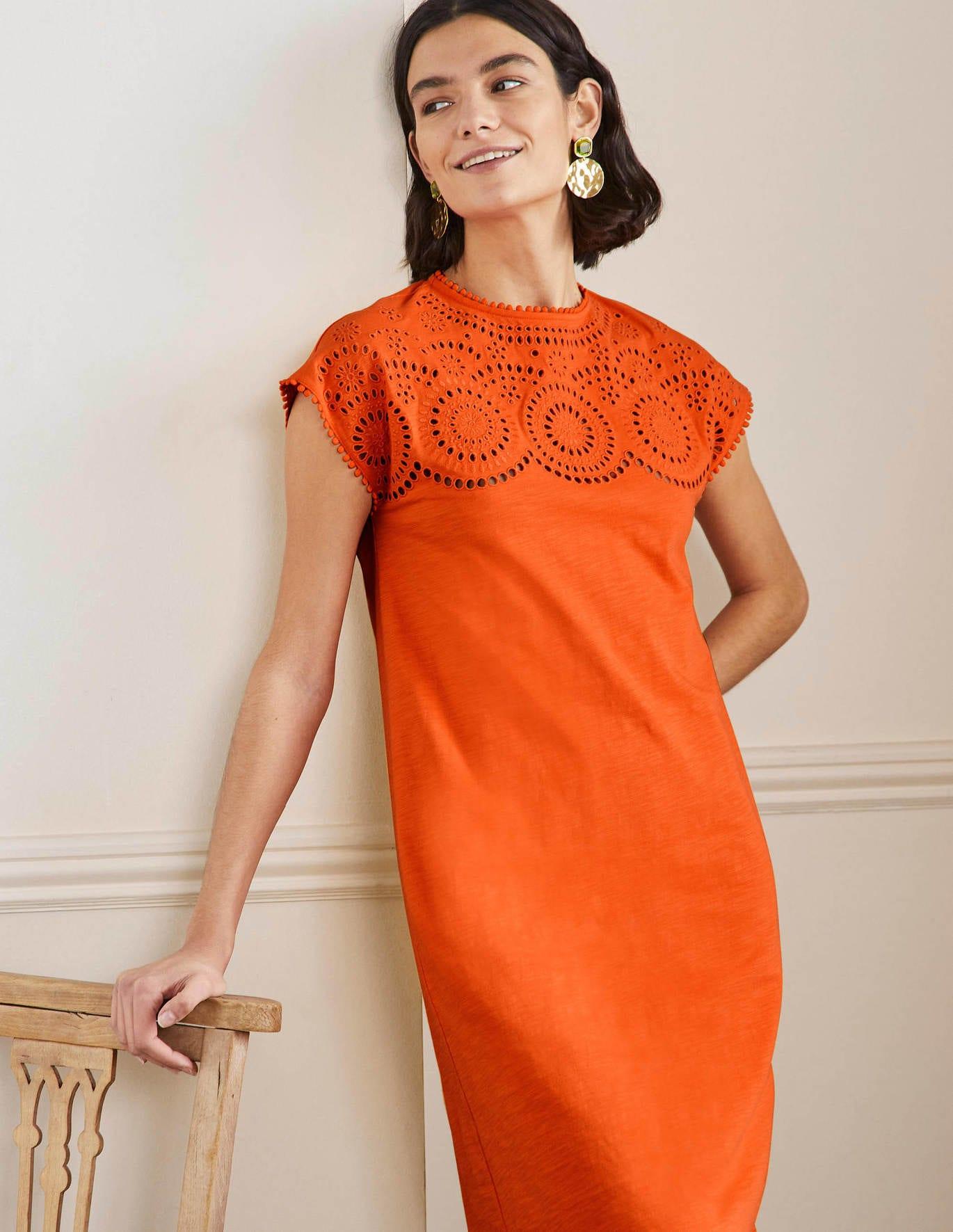 Boden Cutwork Jersey T-shirt Dress Clementine in Orange | Lyst
