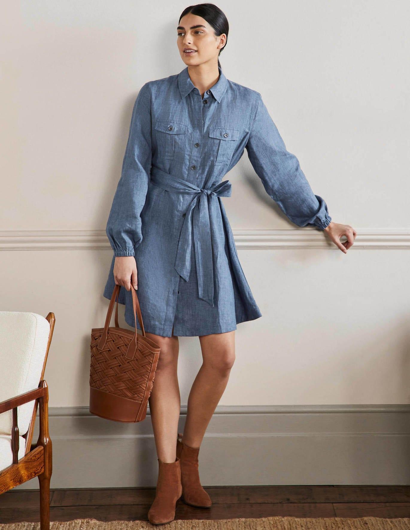 Boden Fit And Flare Mini Shirt Dress Mid Chambray in Blue | Lyst