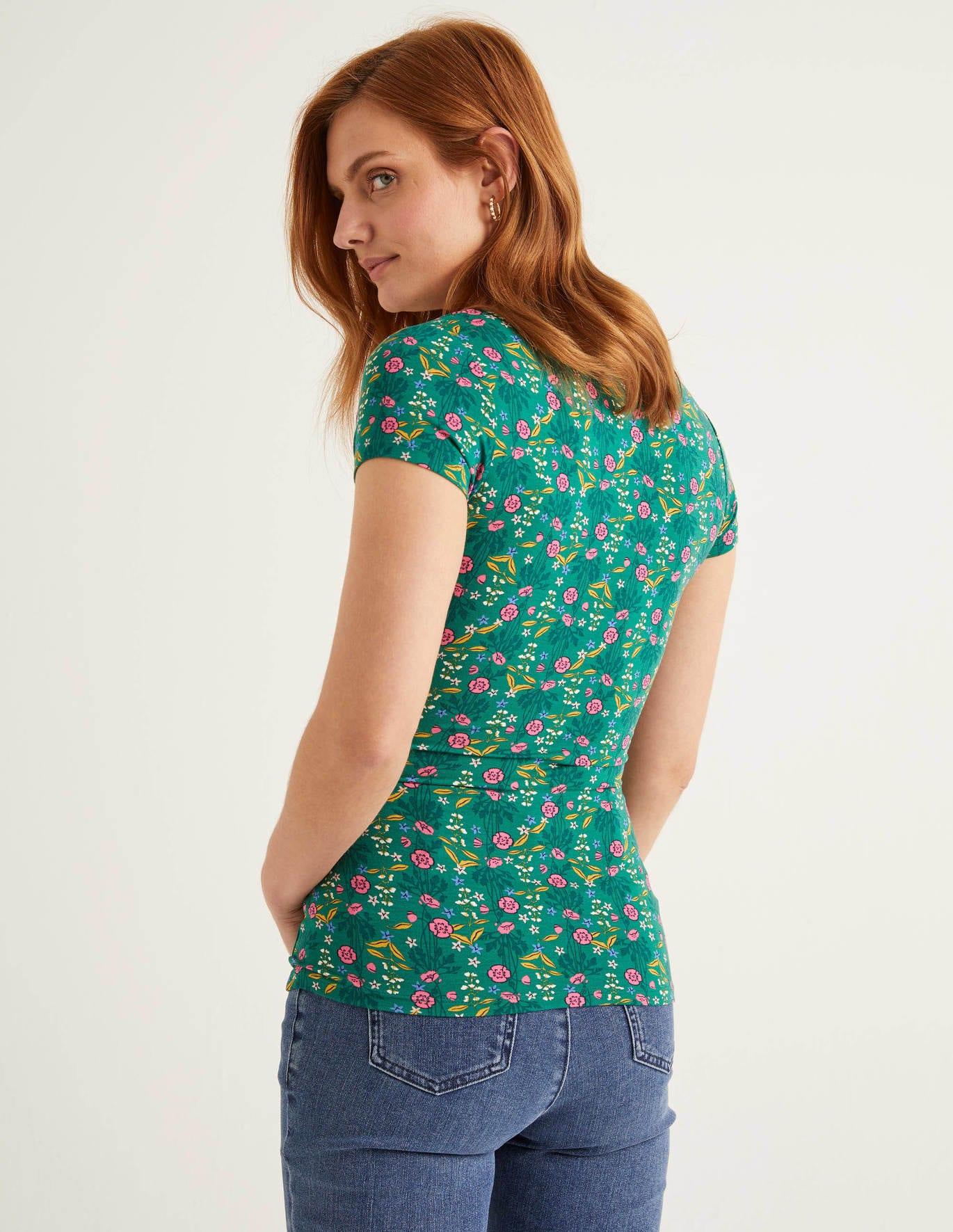 Boden Synthetic Short Sleeve Jersey Wrap Top Forest, Garden Charm in ...