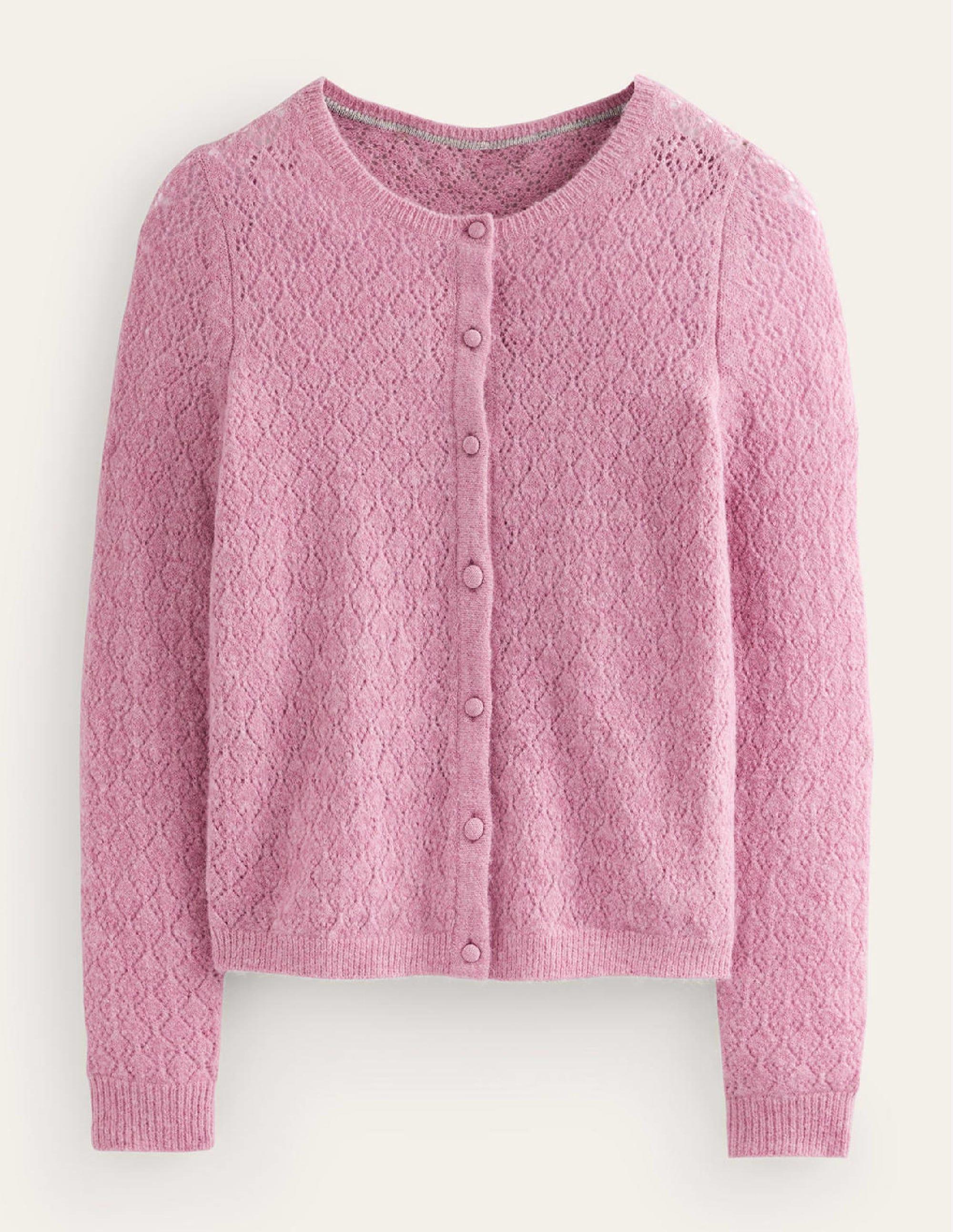 Pink Rainbow Pointelle Button Cardigan