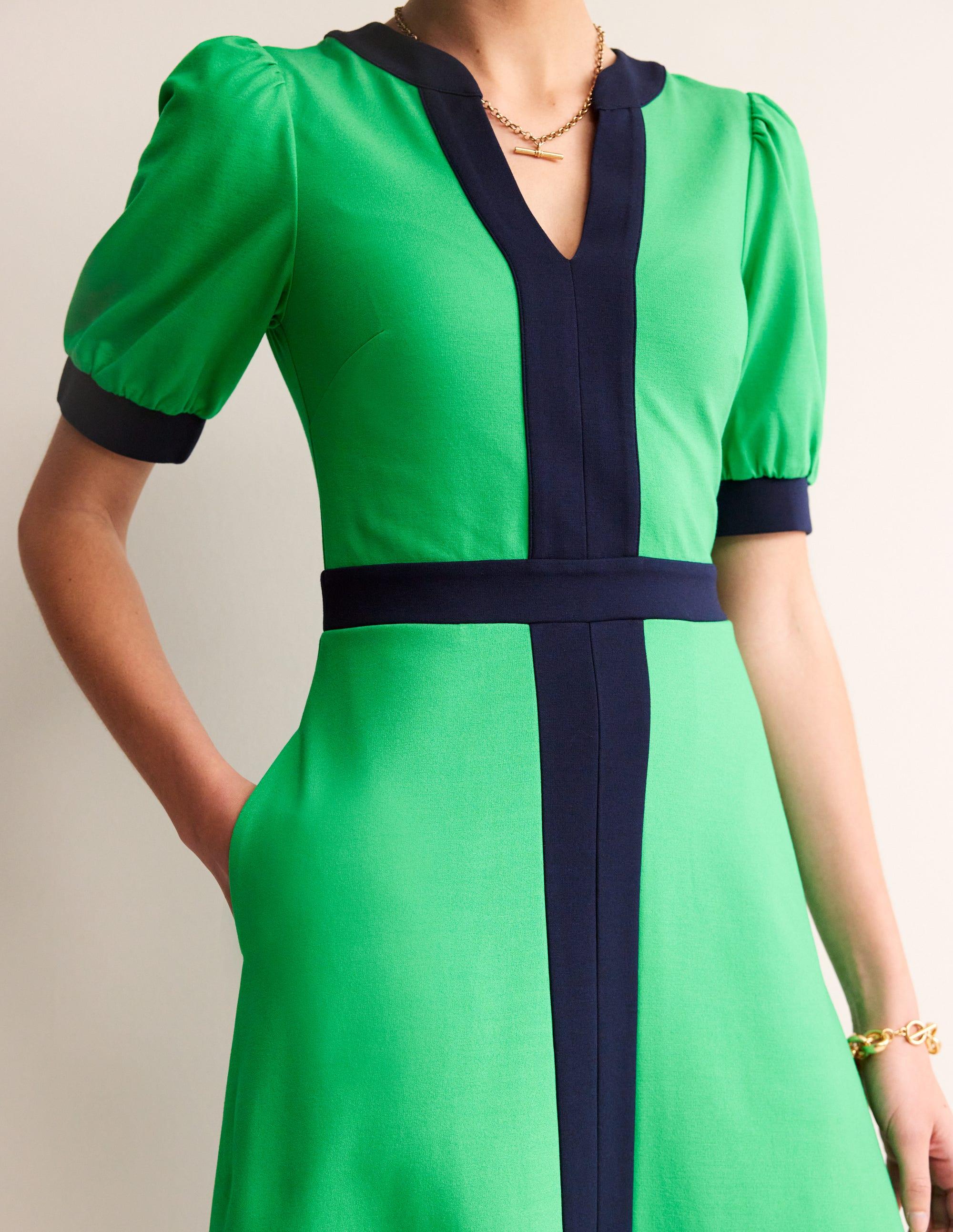 Boden Petra Puff Sleeve Ponte Dress in Green | Lyst
