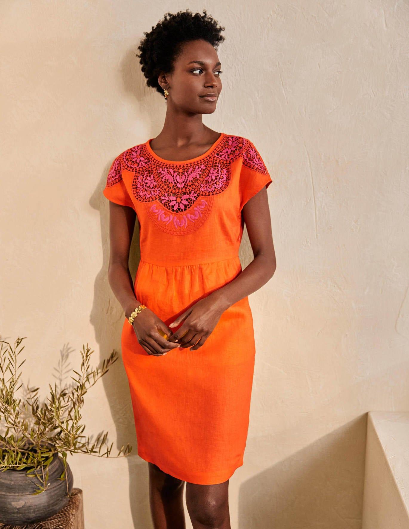 Boden Fleur Embroidered Linen Dress in 