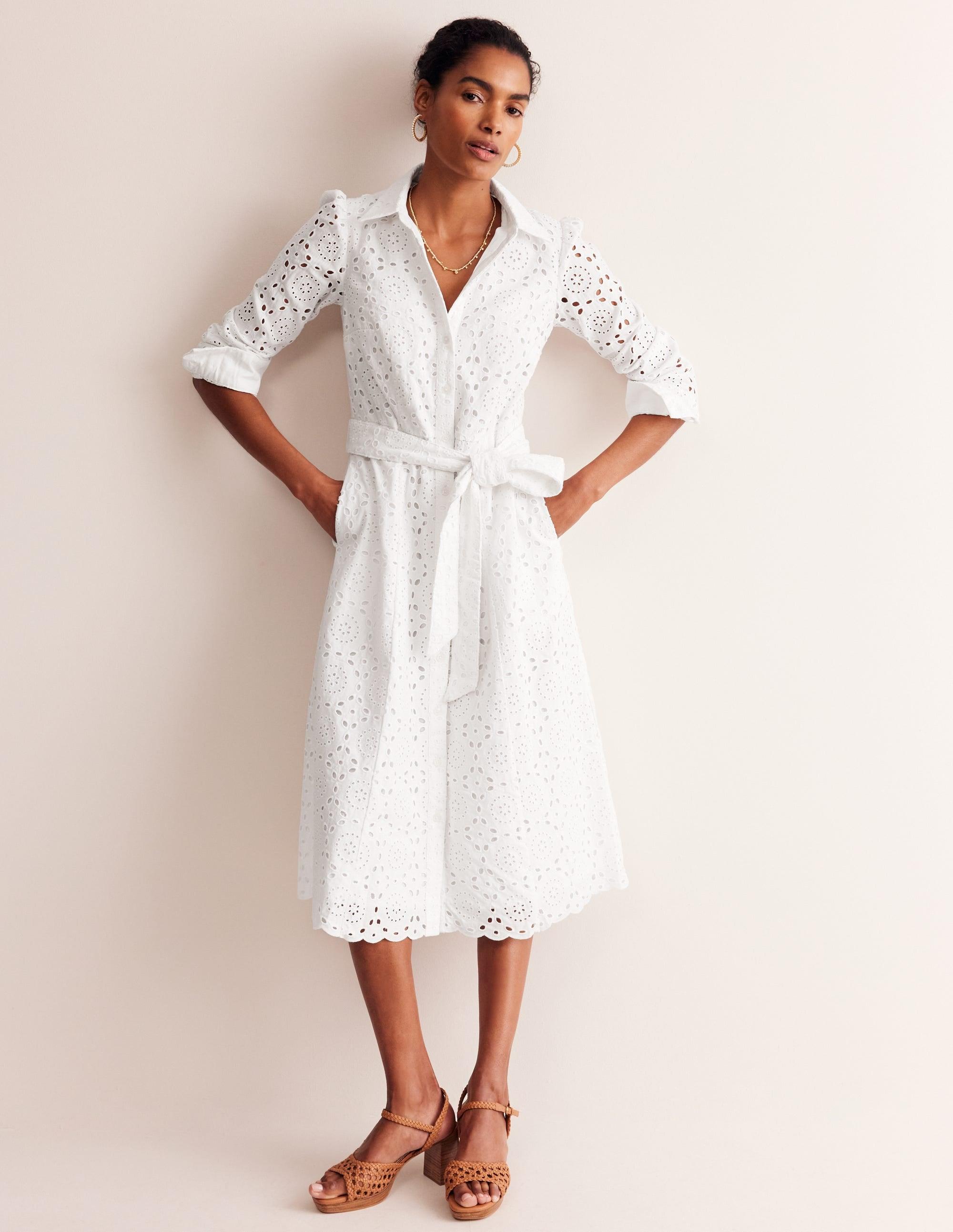 Boden Kate Broderie Midi Shirt Dresswhite | Lyst
