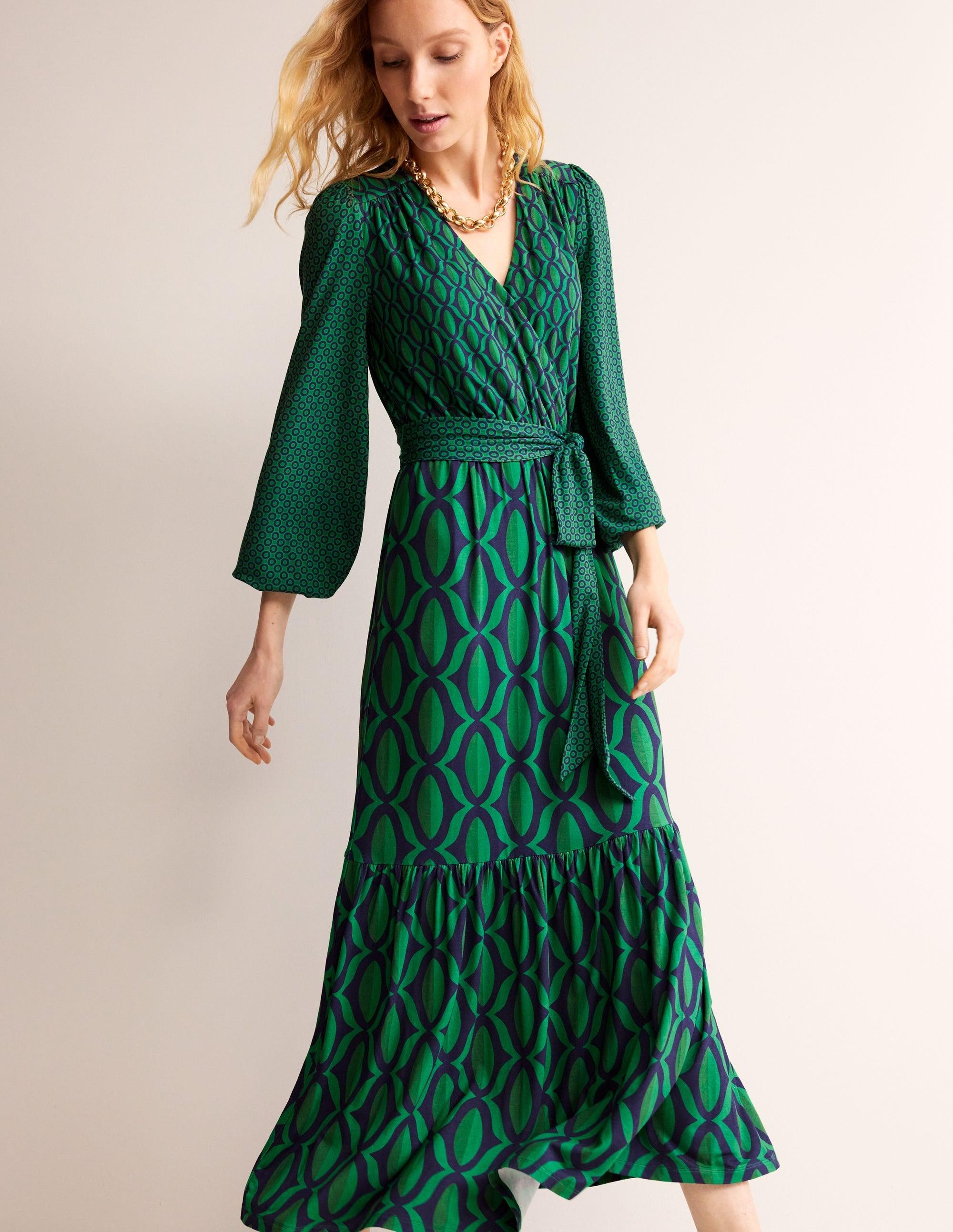 Boden Jersey Maxi Wrap Dress Vibrant Pink, Geo Valley in Red | Lyst
