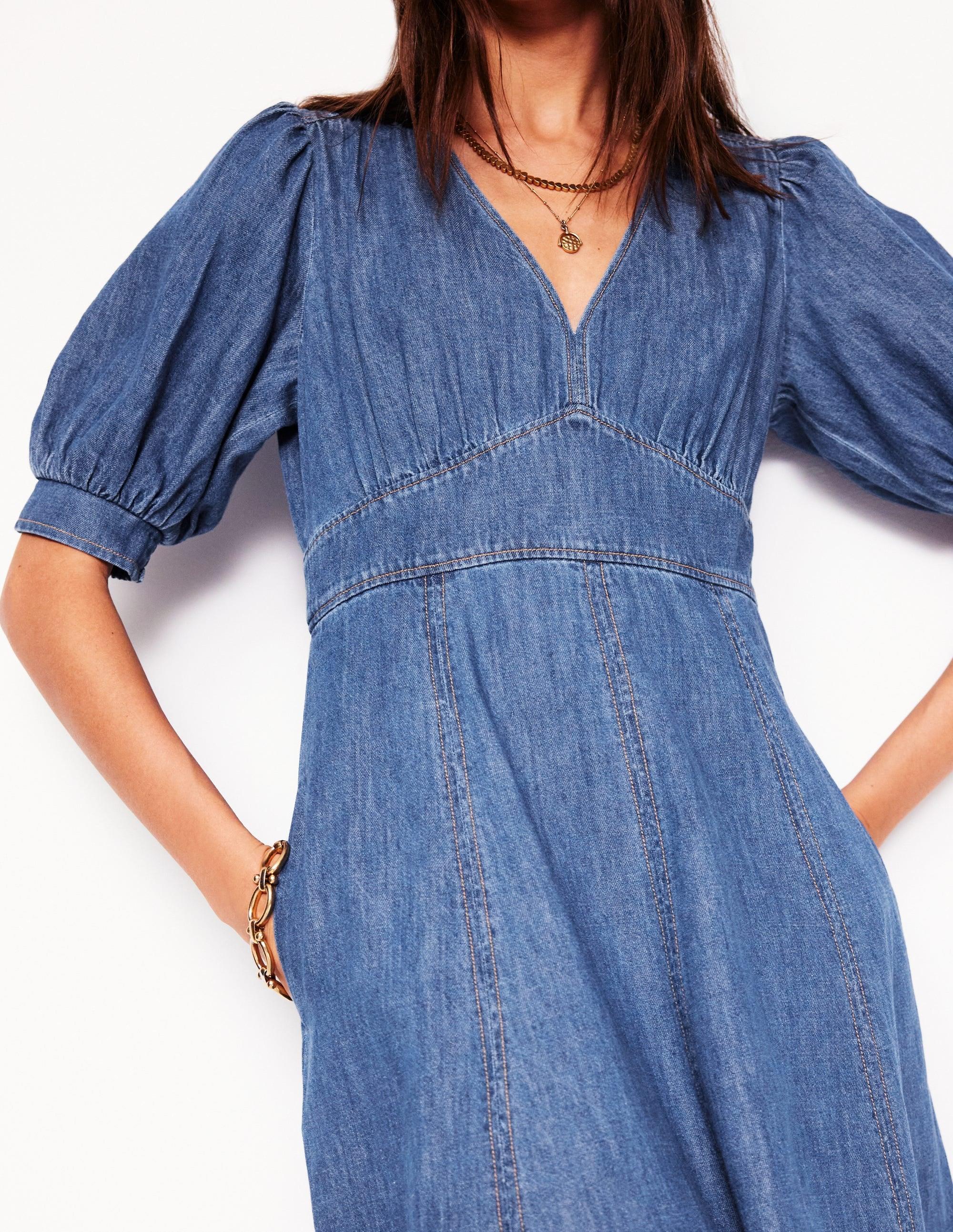 boden denim panel tea dress Boden Denim Panel Tea Dress in Blue