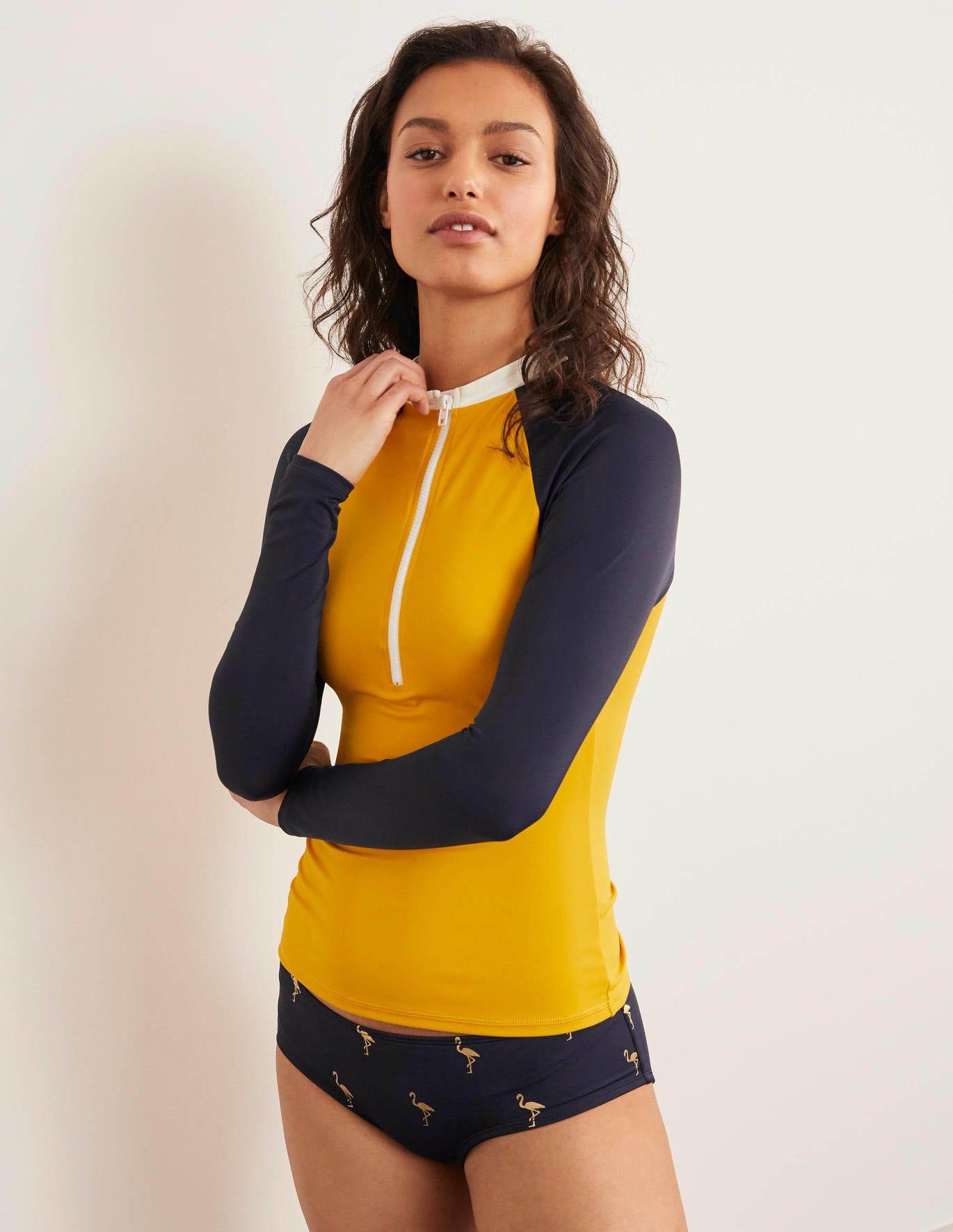 Boden Zip Up Rash Guard Colourblock in Yellow Lyst