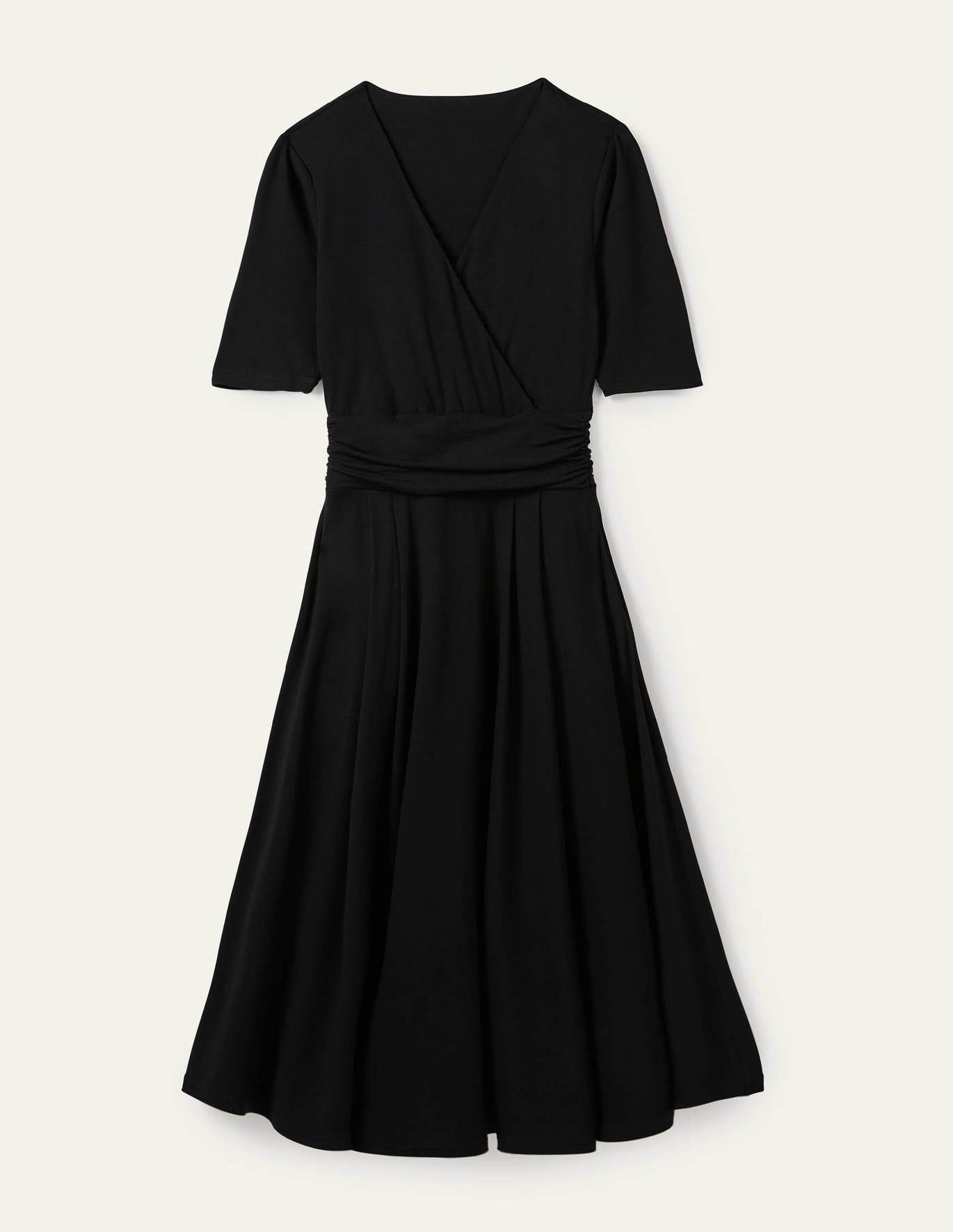 Boden Ruched Waist Jersey Midi Dress in Black | Lyst