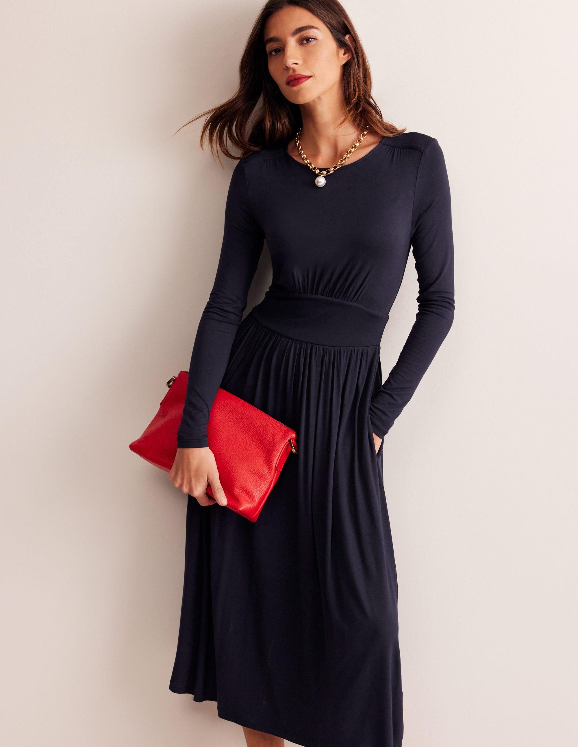 knee length dresses for ladies Boden Black Naomi Long Sleeve Midi Dress US 2 R Womens main image 1