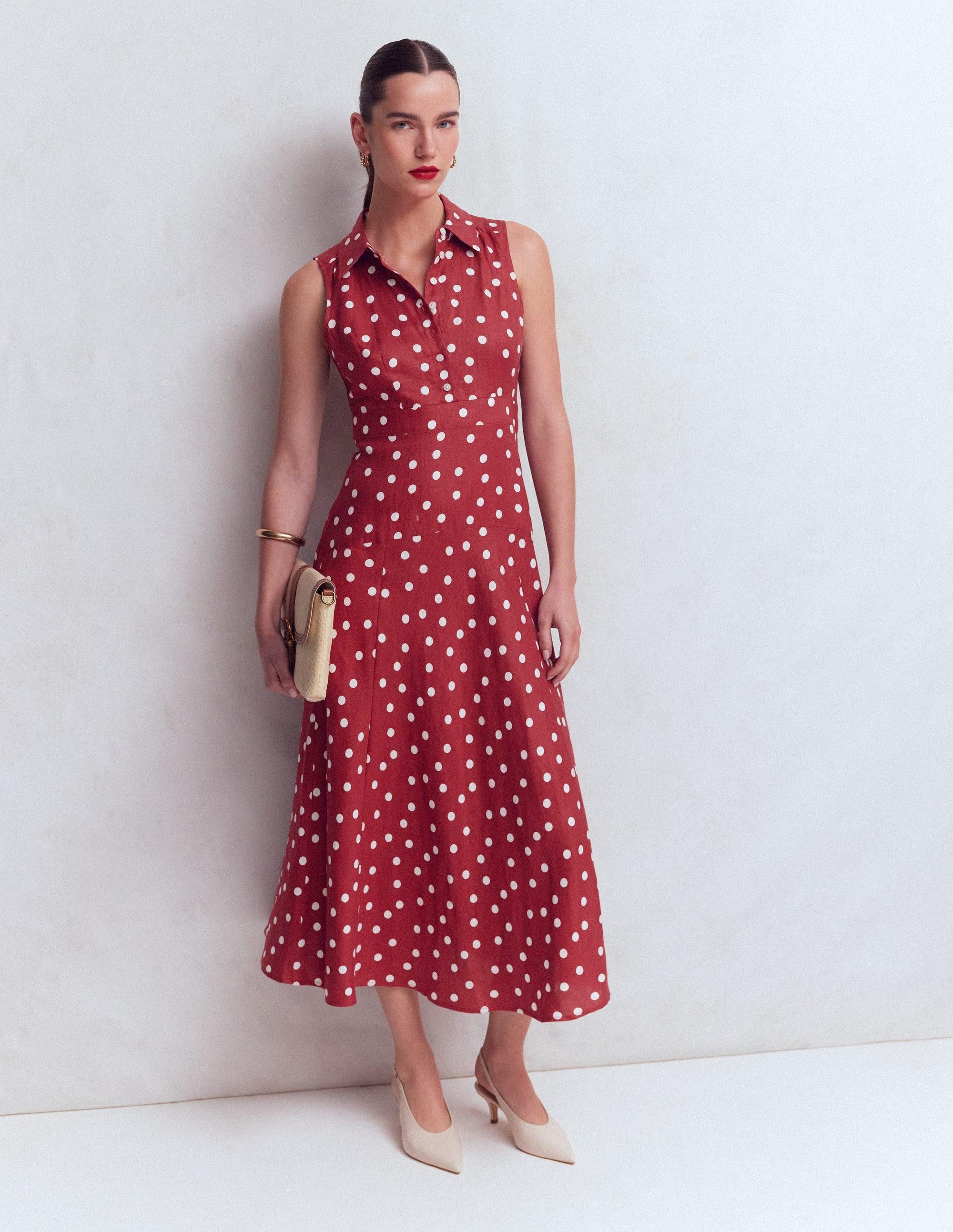 strapless open back dress Talia Red Polka Dot Dress