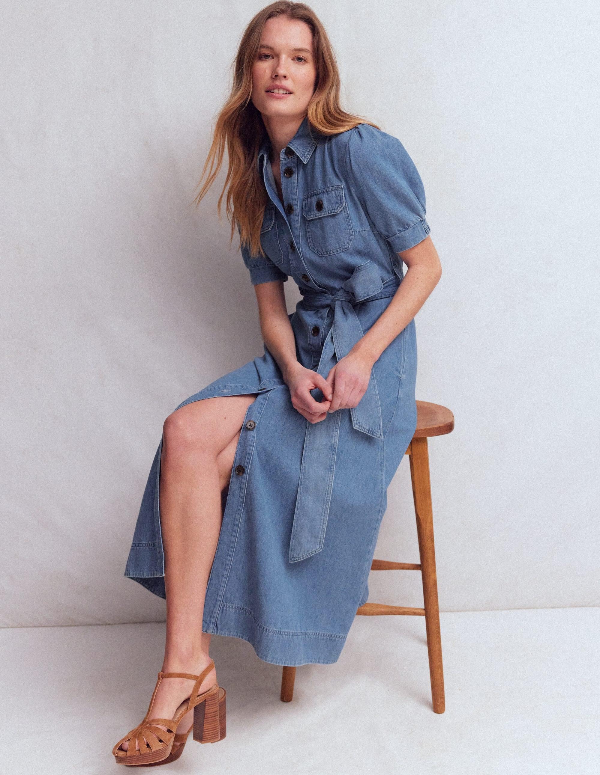denim mini dress near me She+Sky Medium Wash Chambray Denim Mini Dress main image 0