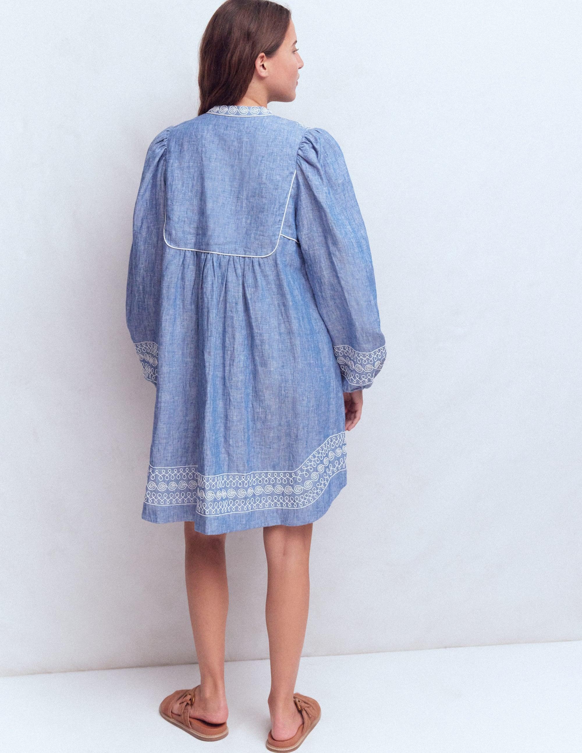 knee length dresses for ladies Mini Boden Girls Appliqué Chambray Giraffe Denim Dress main image 0