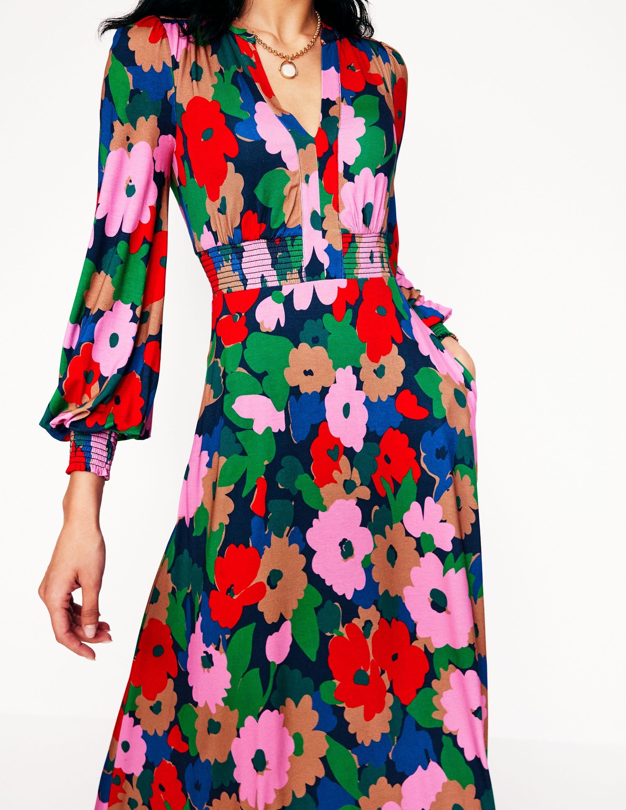 boden ivy smocked midi dress Boden Ivy Pink Green Blue Floral Smocked Midi Dress - BNWT 110 - Size 8 L
