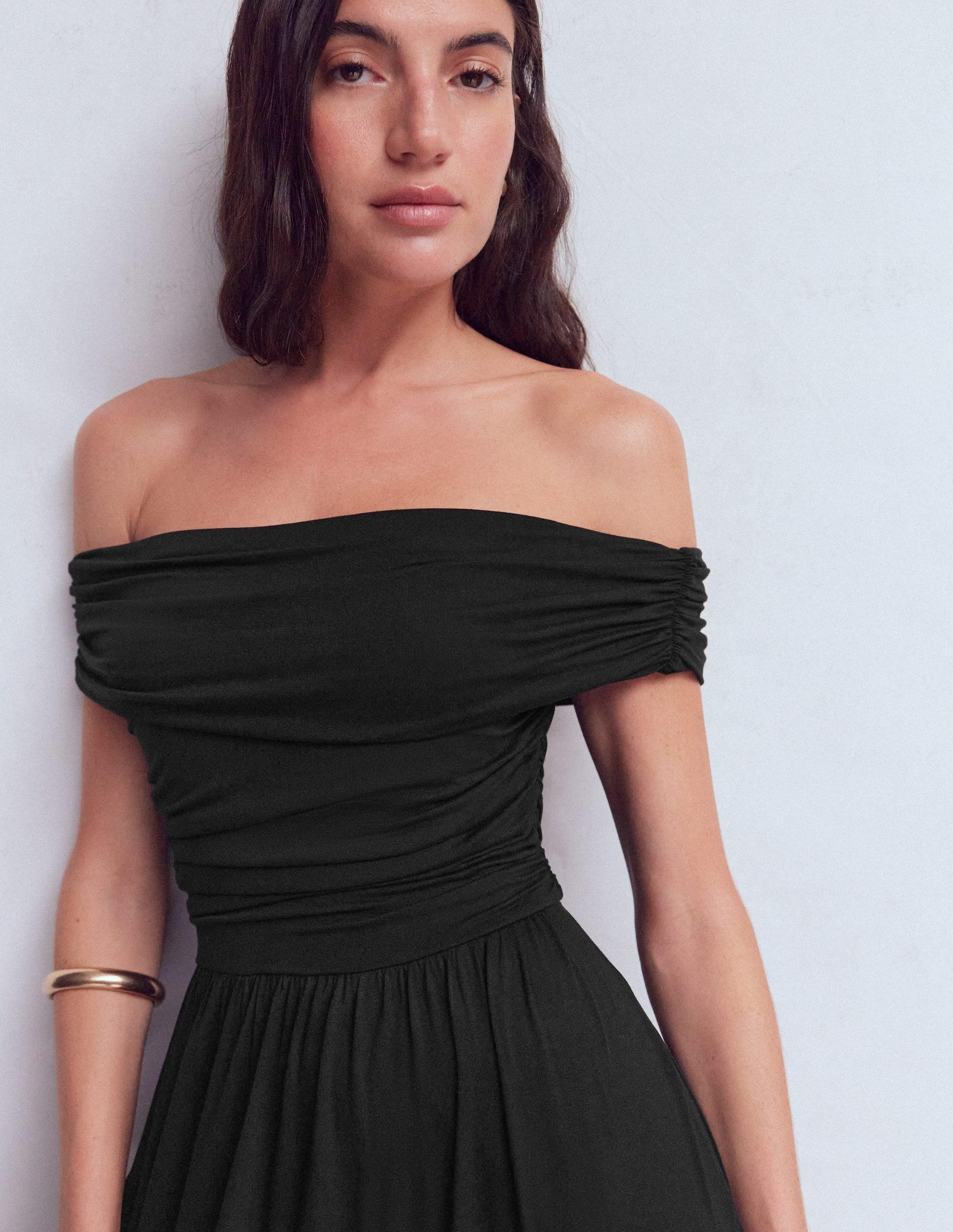 black dress boden Alexandra Jersey Midi Dress-Black main image 0