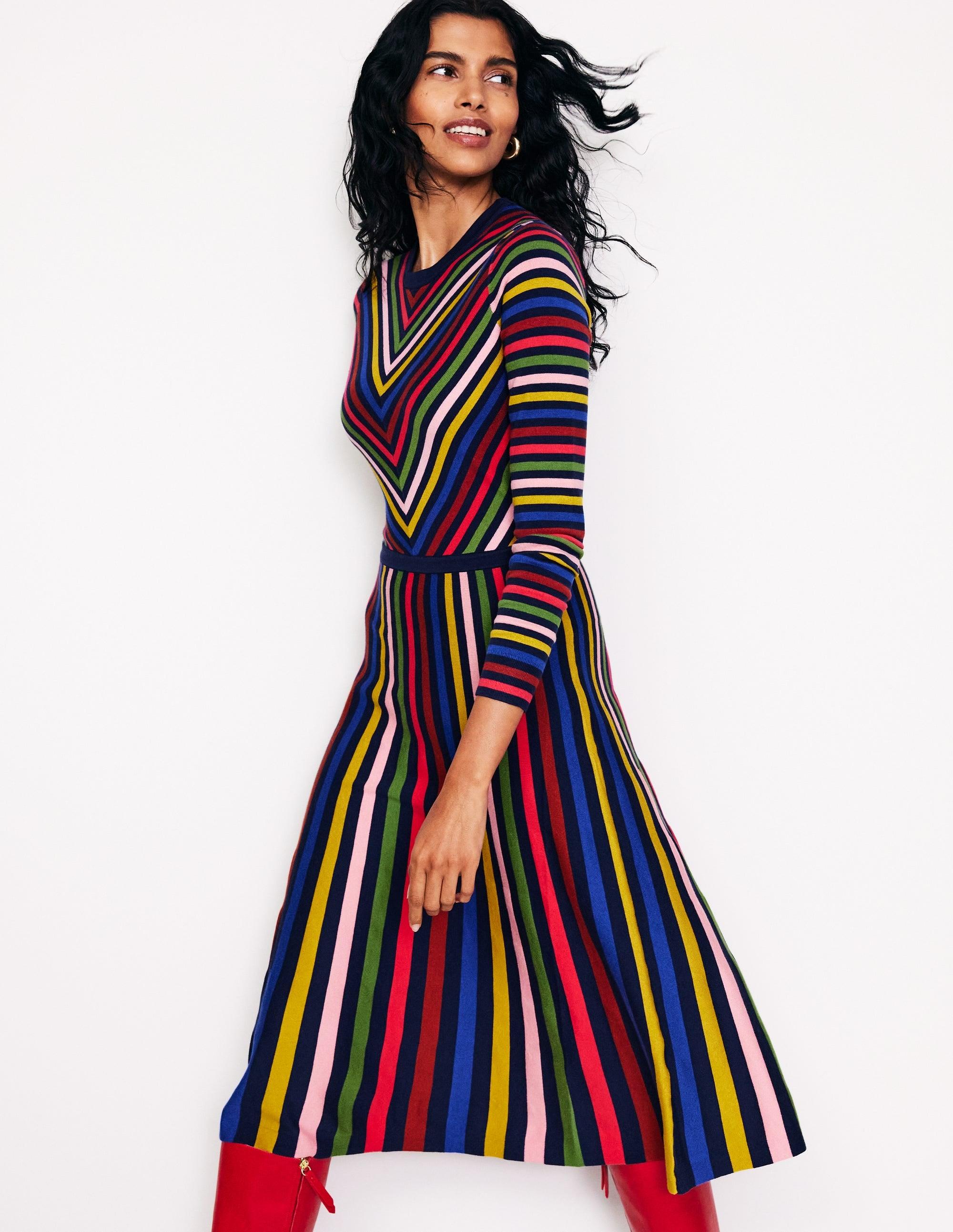 boden marie jersey dress Maria Knitted Midi Dressmultistripe *bo208369*
