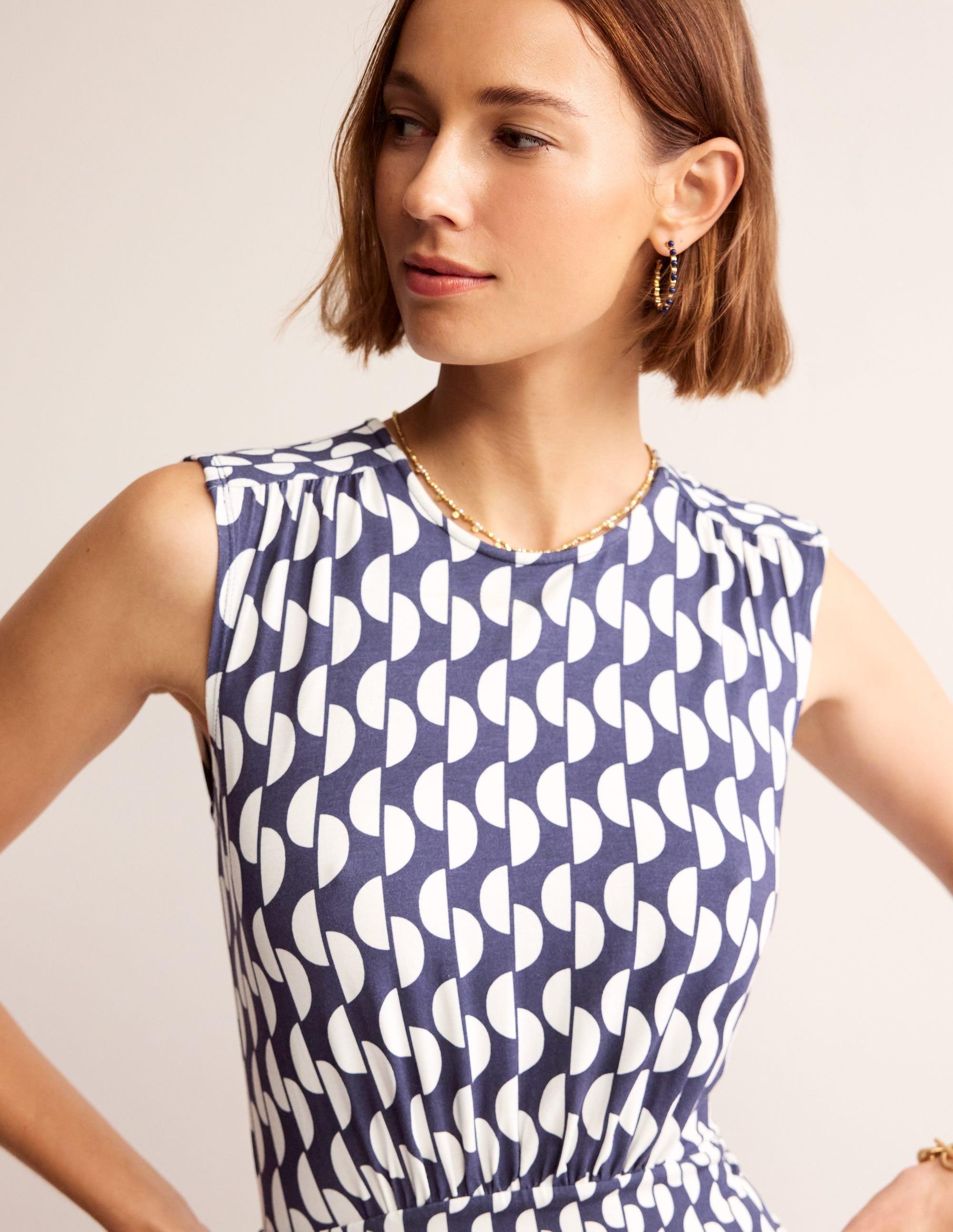 Boden Thea Jersey Jumpsuit Navy, Geo Wave in White Lyst UK