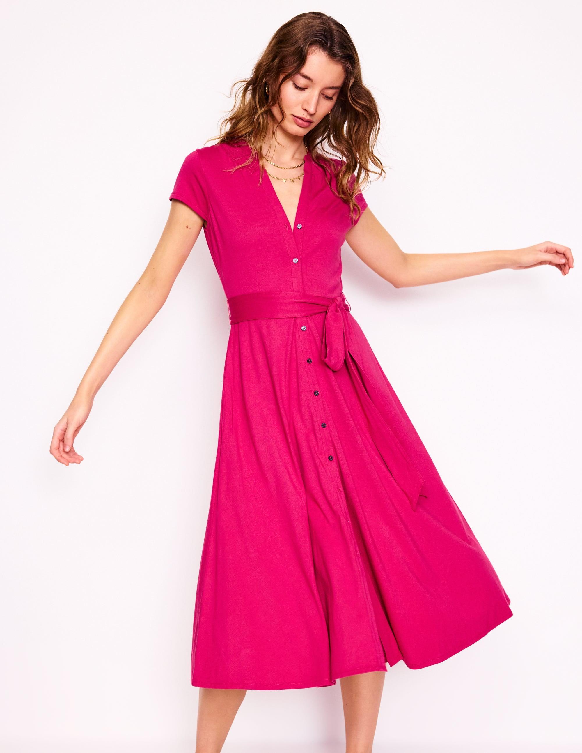 sara jersey shirt dress Sara Fitz Classic Shirt Dress Strawberry Cotton Midi