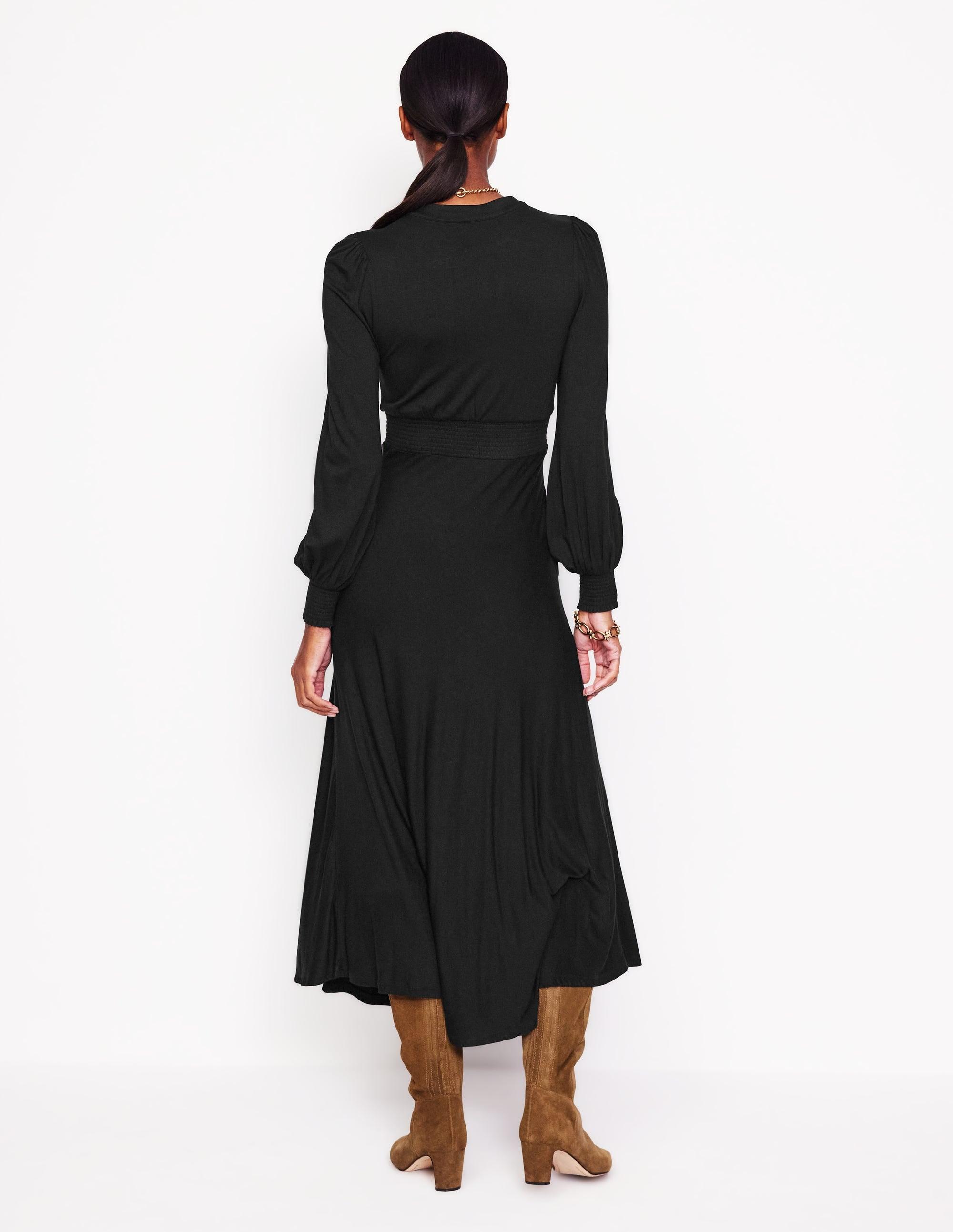 boden ivy smocked midi dress Boden Georgia Jersey Midi Dress in Black