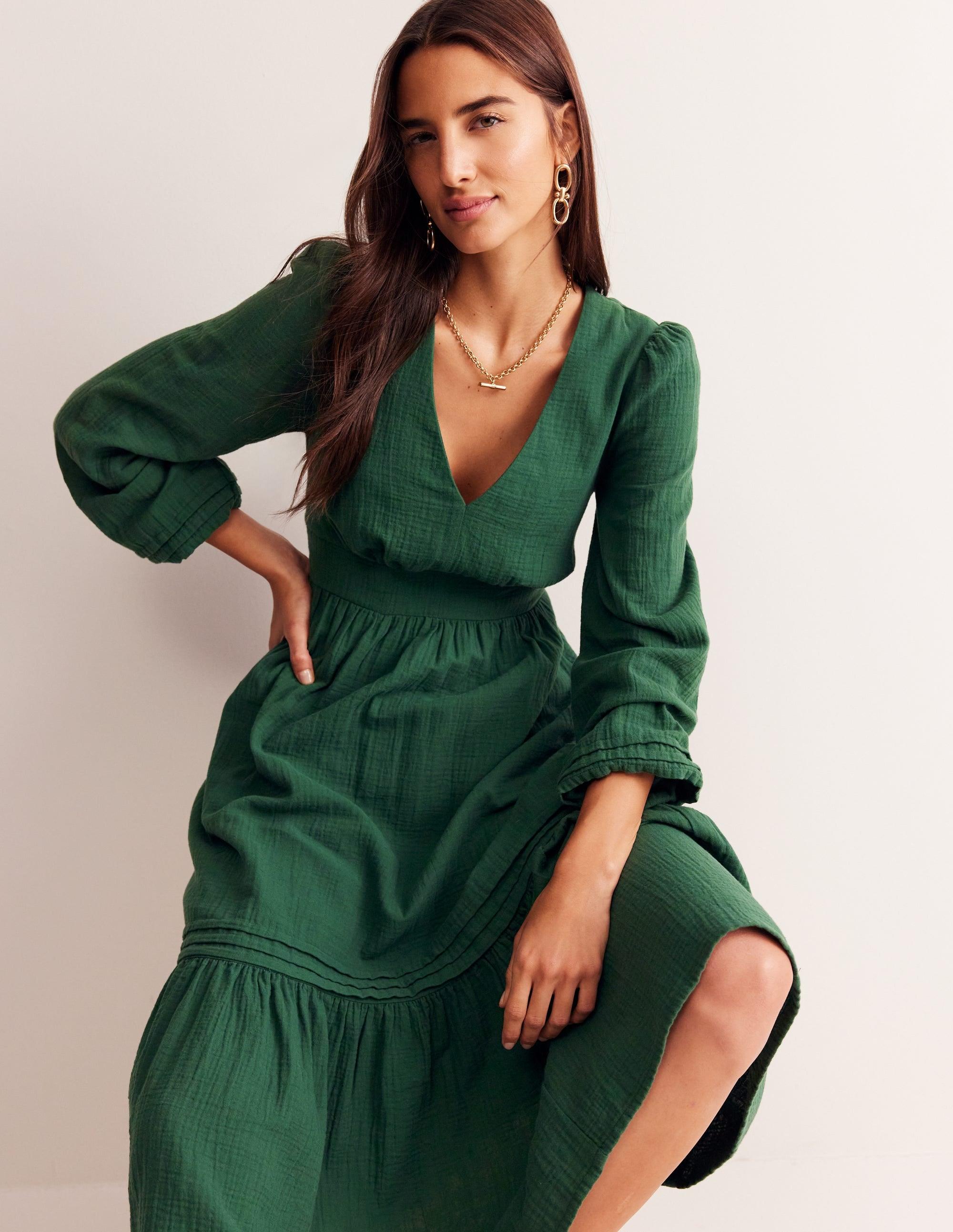 eve double cloth short dress Boden Eve Sleeved Double Cloth Dresseden in Green