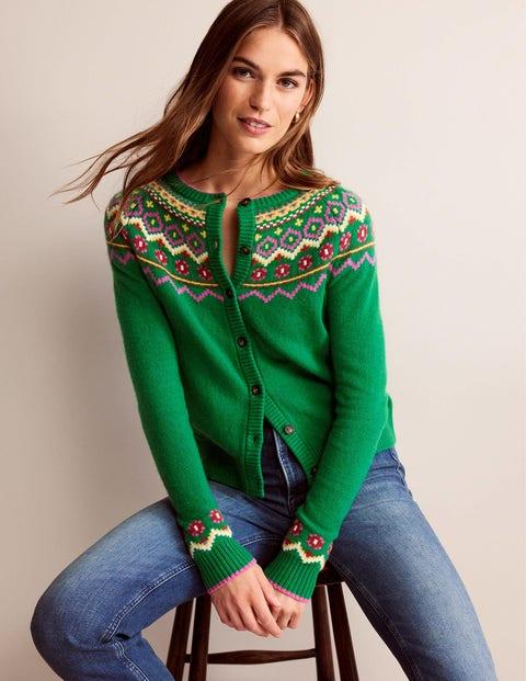 Boden Edie Fair Isle Cardigan in Green Lyst