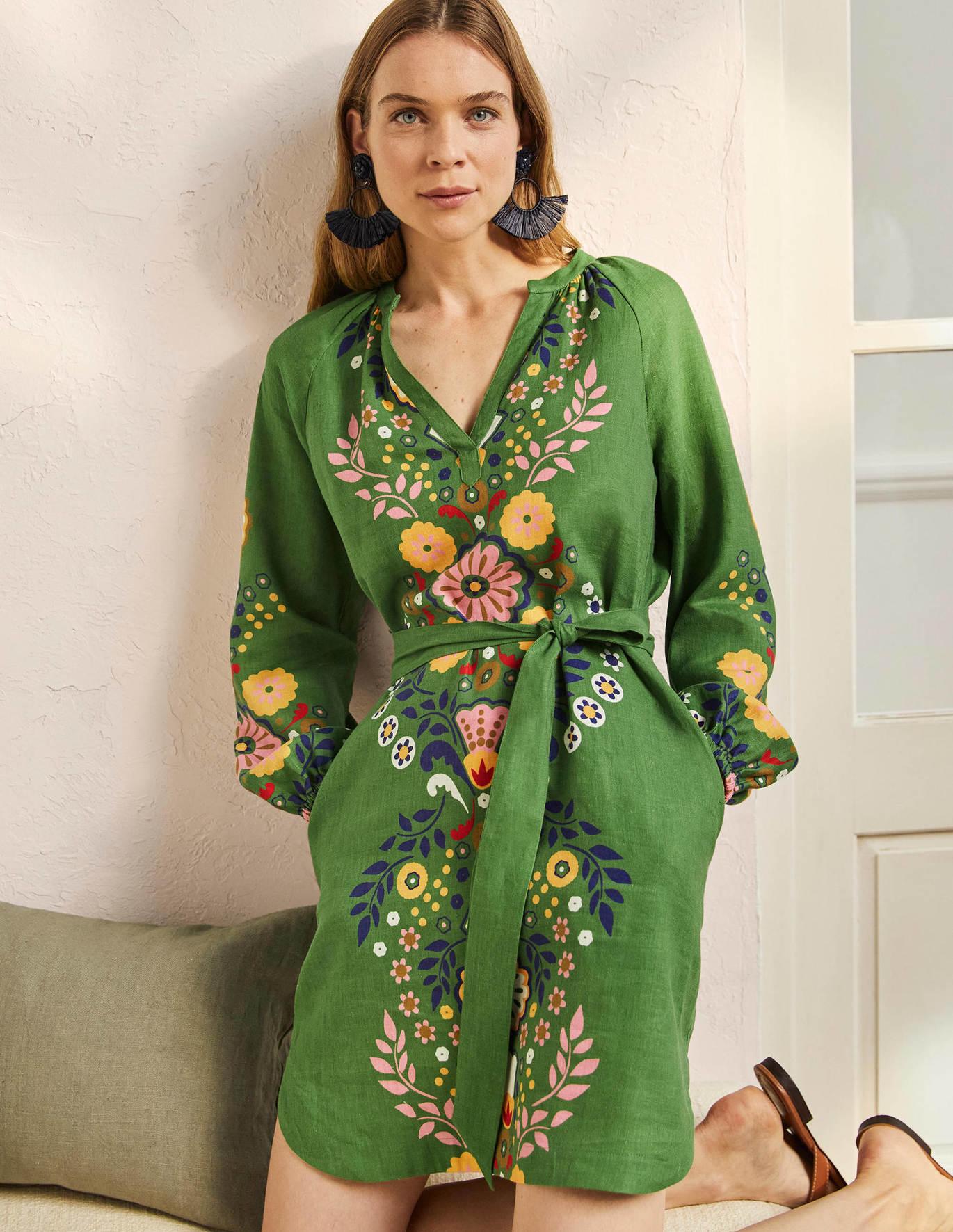 Boden Notch Neck Linen Mini Dress 