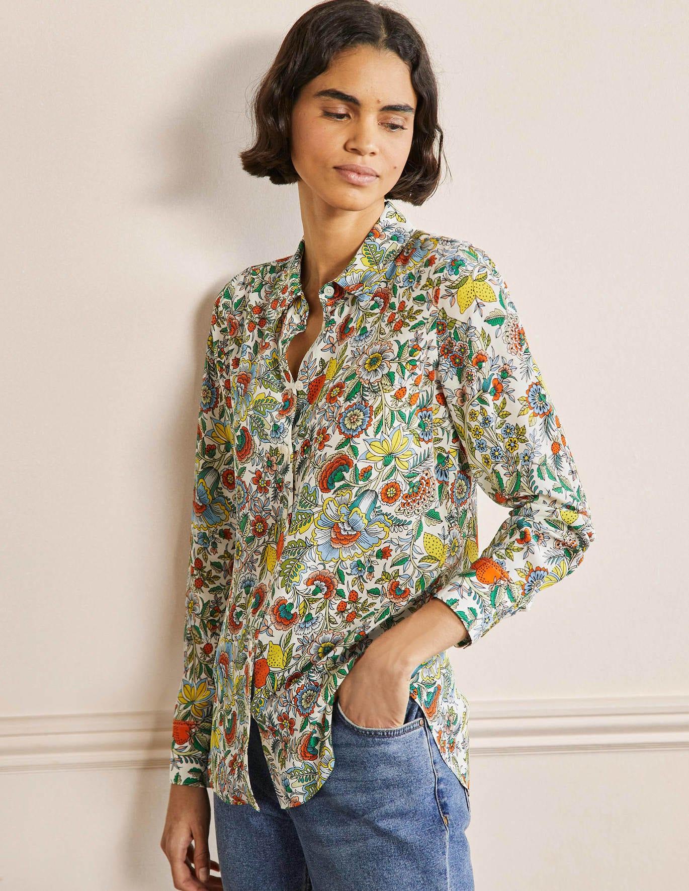 Boden Silk Shirt And Lemon Fizz in White | Lyst