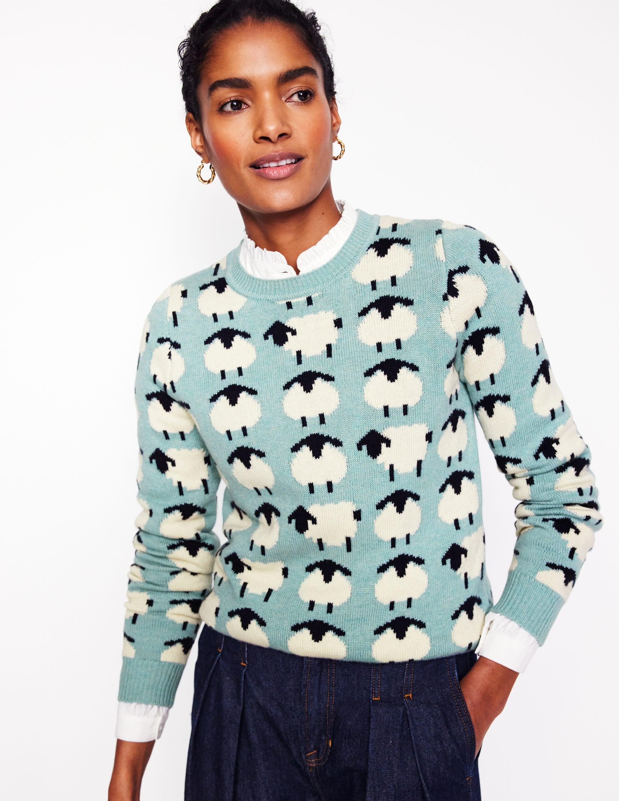 Boden Heather Jacquard Sweater Chinchilla, Raspberry Dogs in Pink