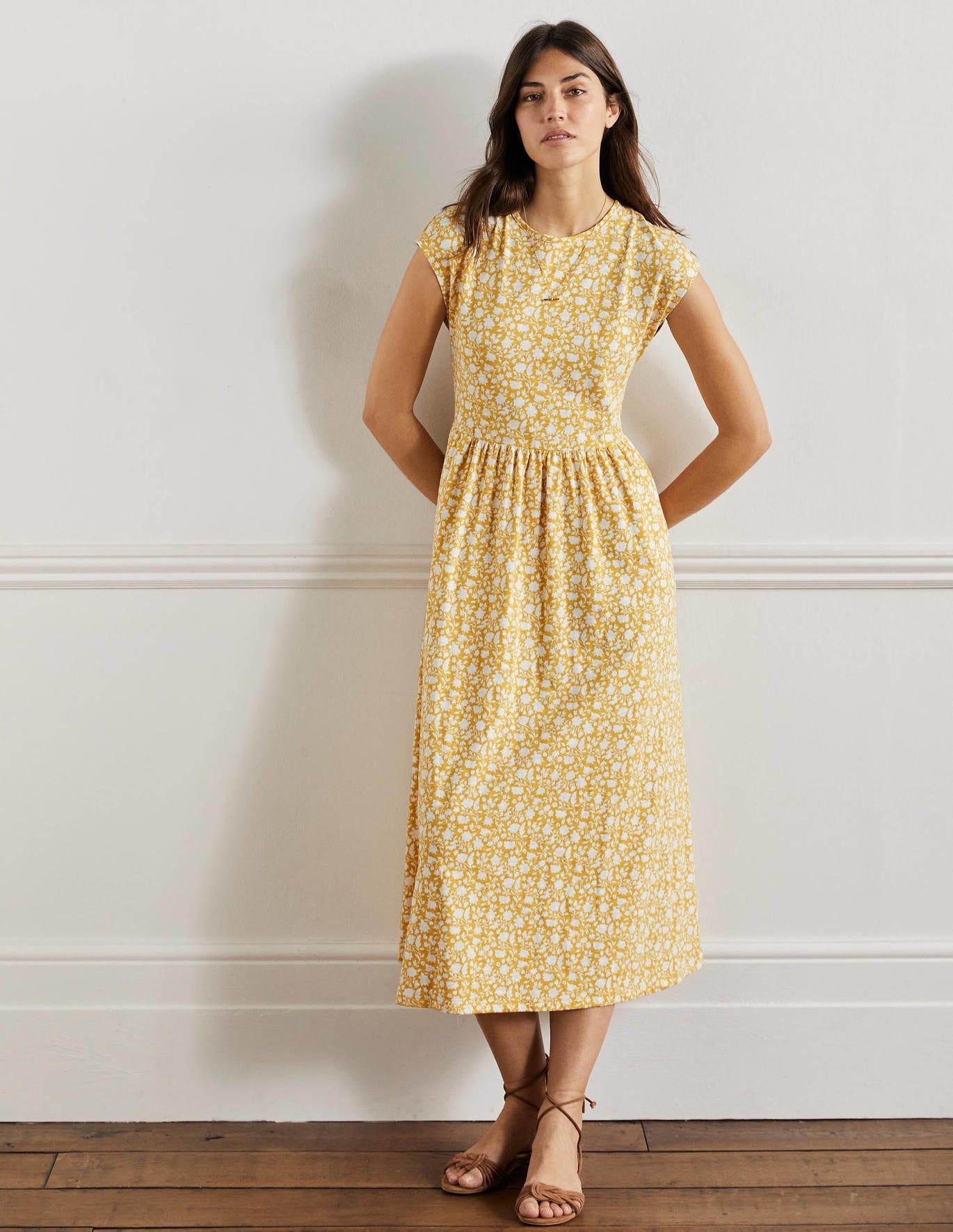 Boden Easy T-shirt Midi Dress Butter Botanic Silhouette in Yellow | Lyst