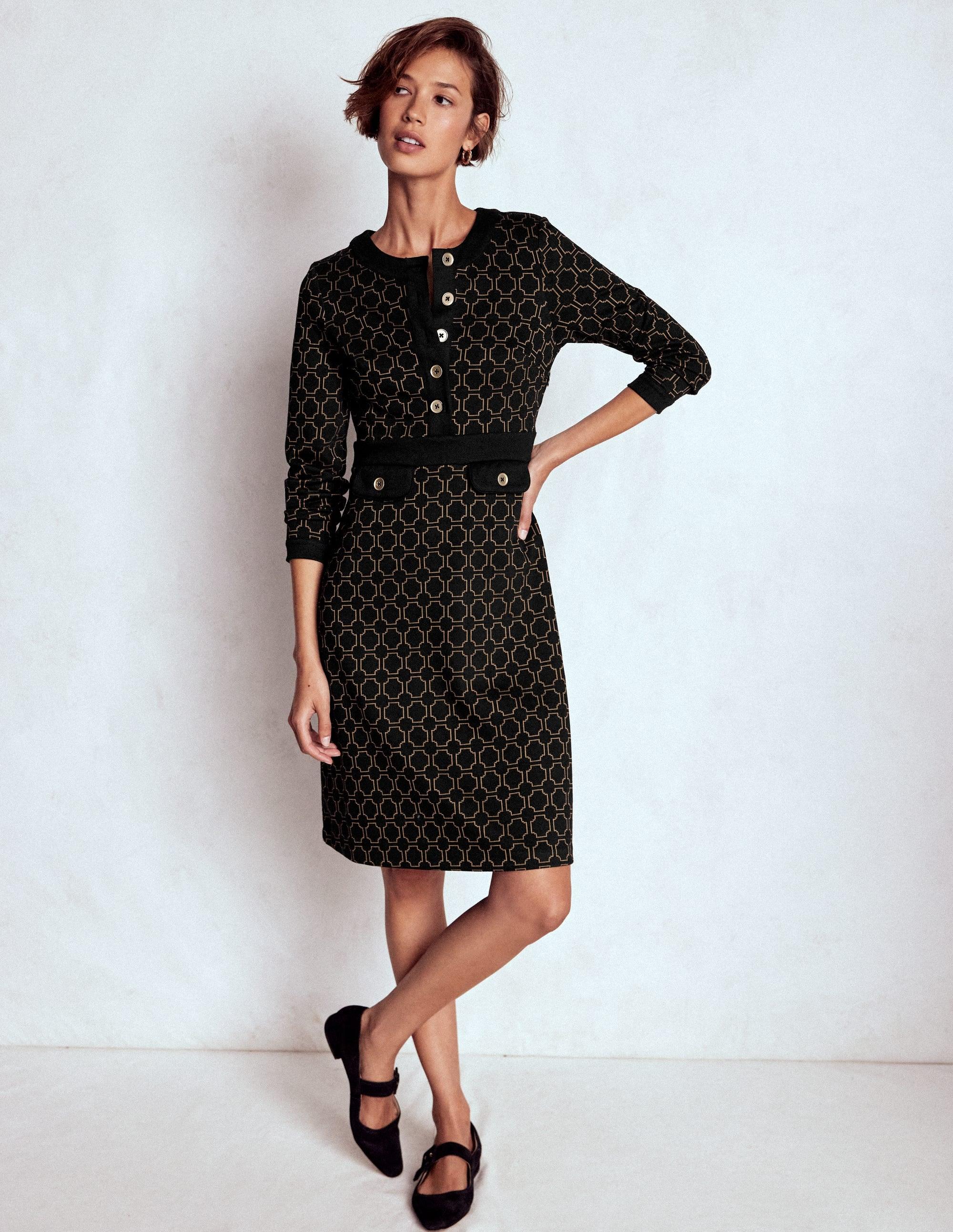 Boden Lavinia Button Shift Dress in Black | Lyst