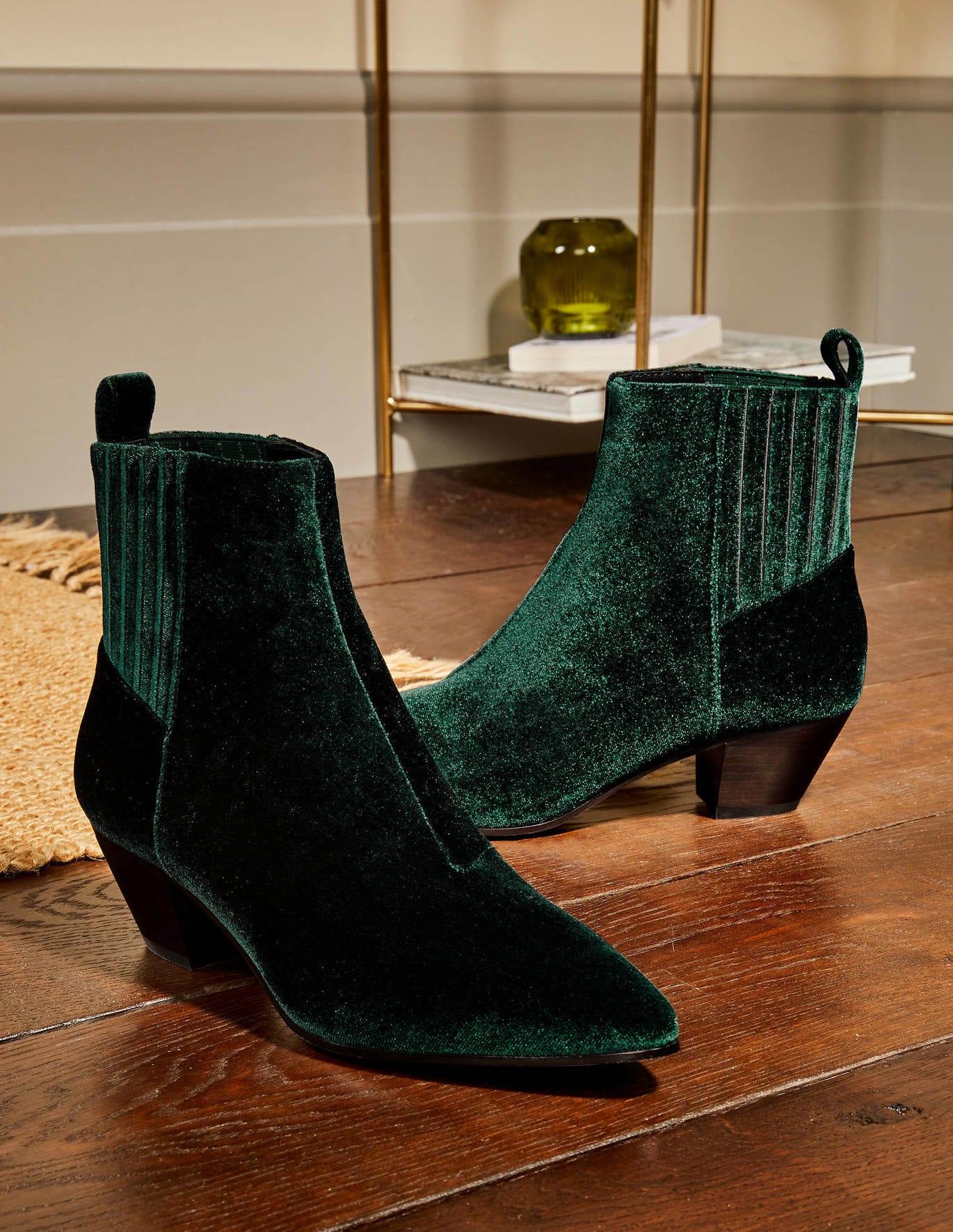 trådløs Simuler Formen Boden Western Ankle Boots Midnight Garden Velvet in Green | Lyst