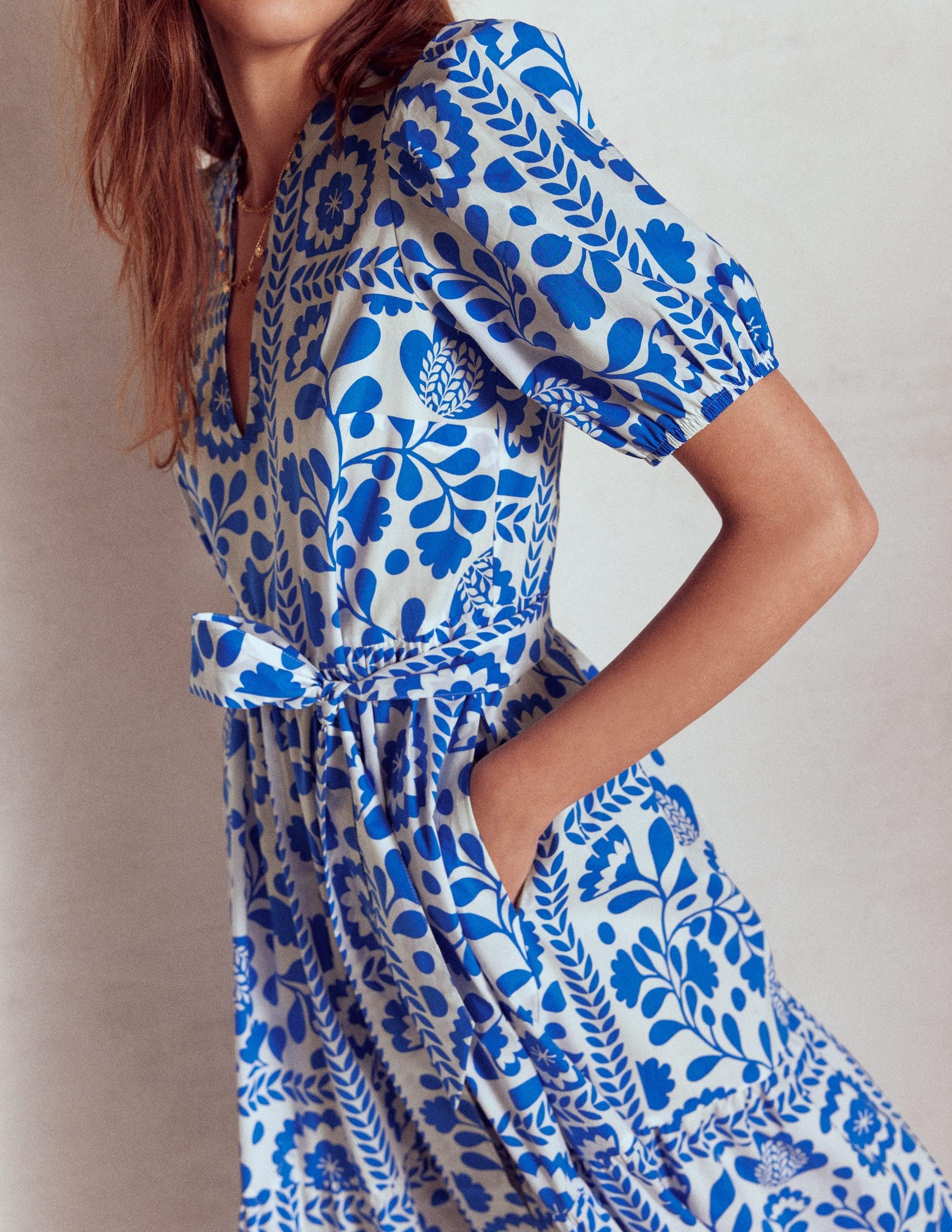 boden blue floral dress Boden Girls Broderie Pocket Jersey Dress in Blue