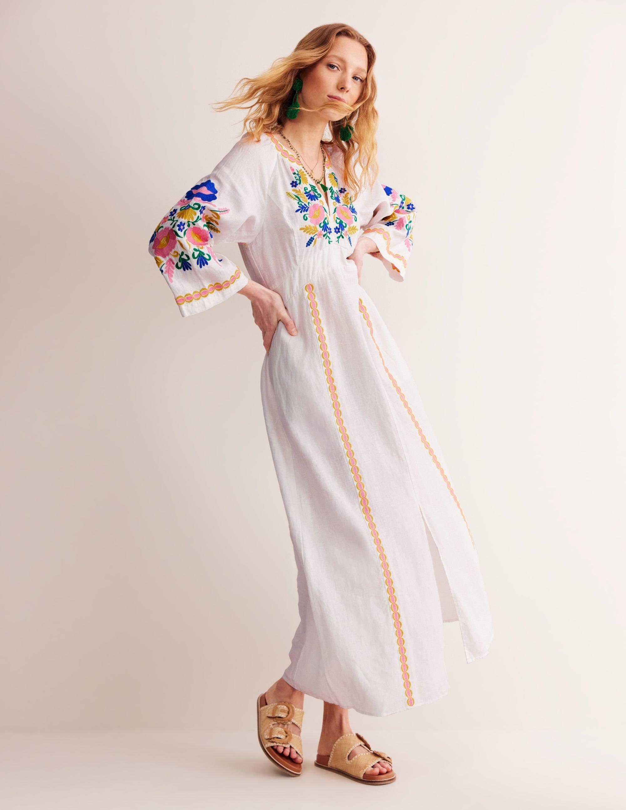 Boden Una Linen Embroidered Dressbright | Lyst