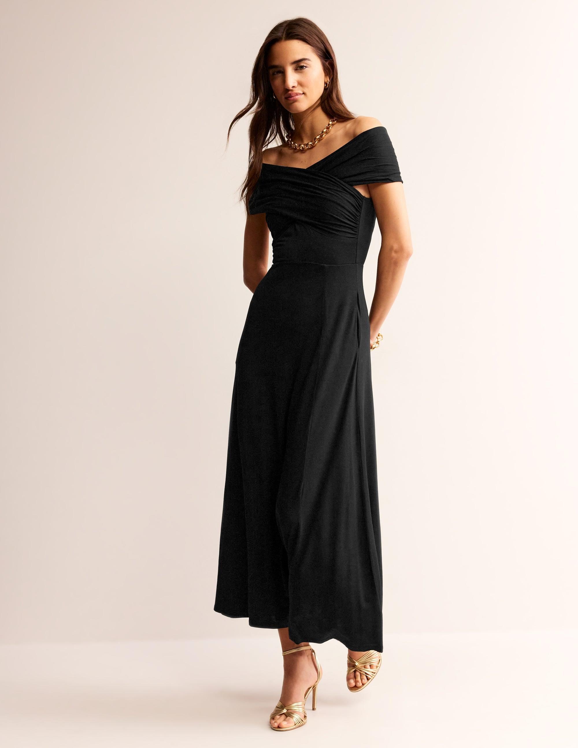 Boden Bardot Jersey Maxi Dressblack | Lyst