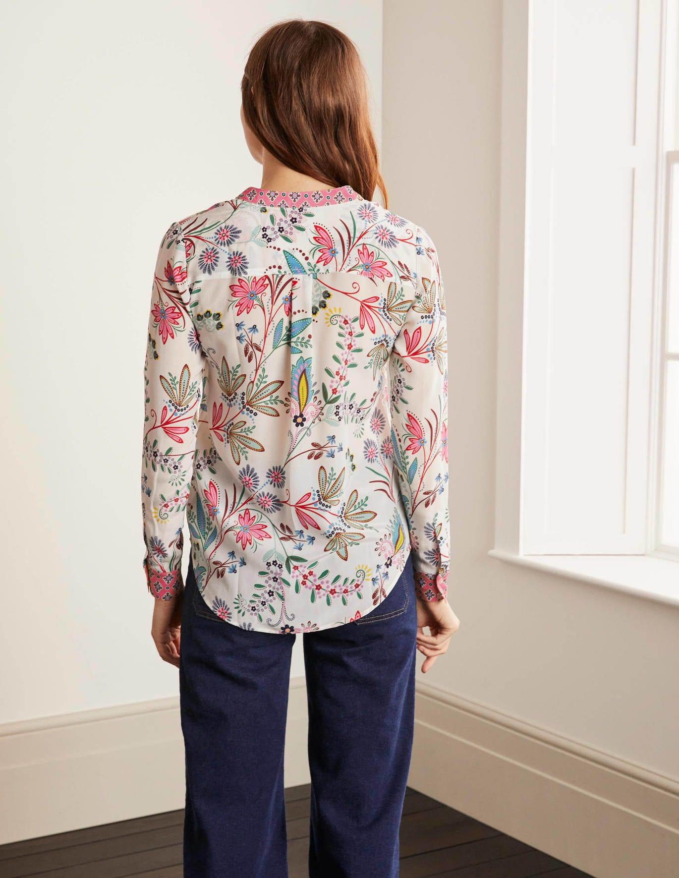 Boden silk collarless blouse Clearance